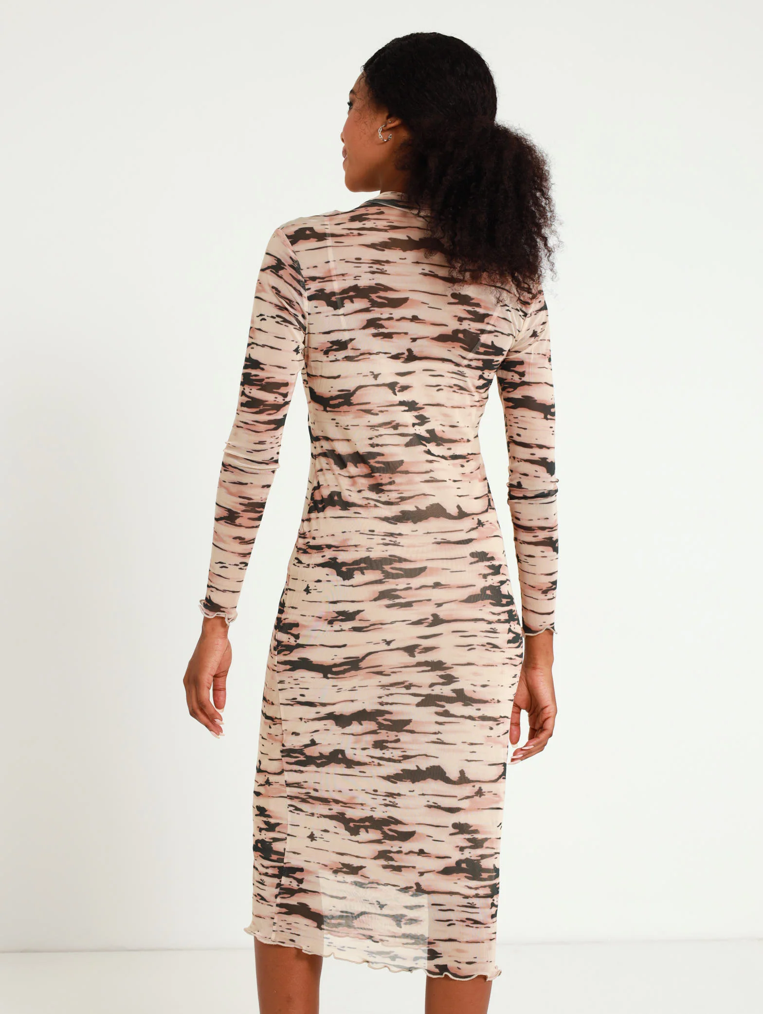 Turtle Neck Mesh Midi Dress - Image 3