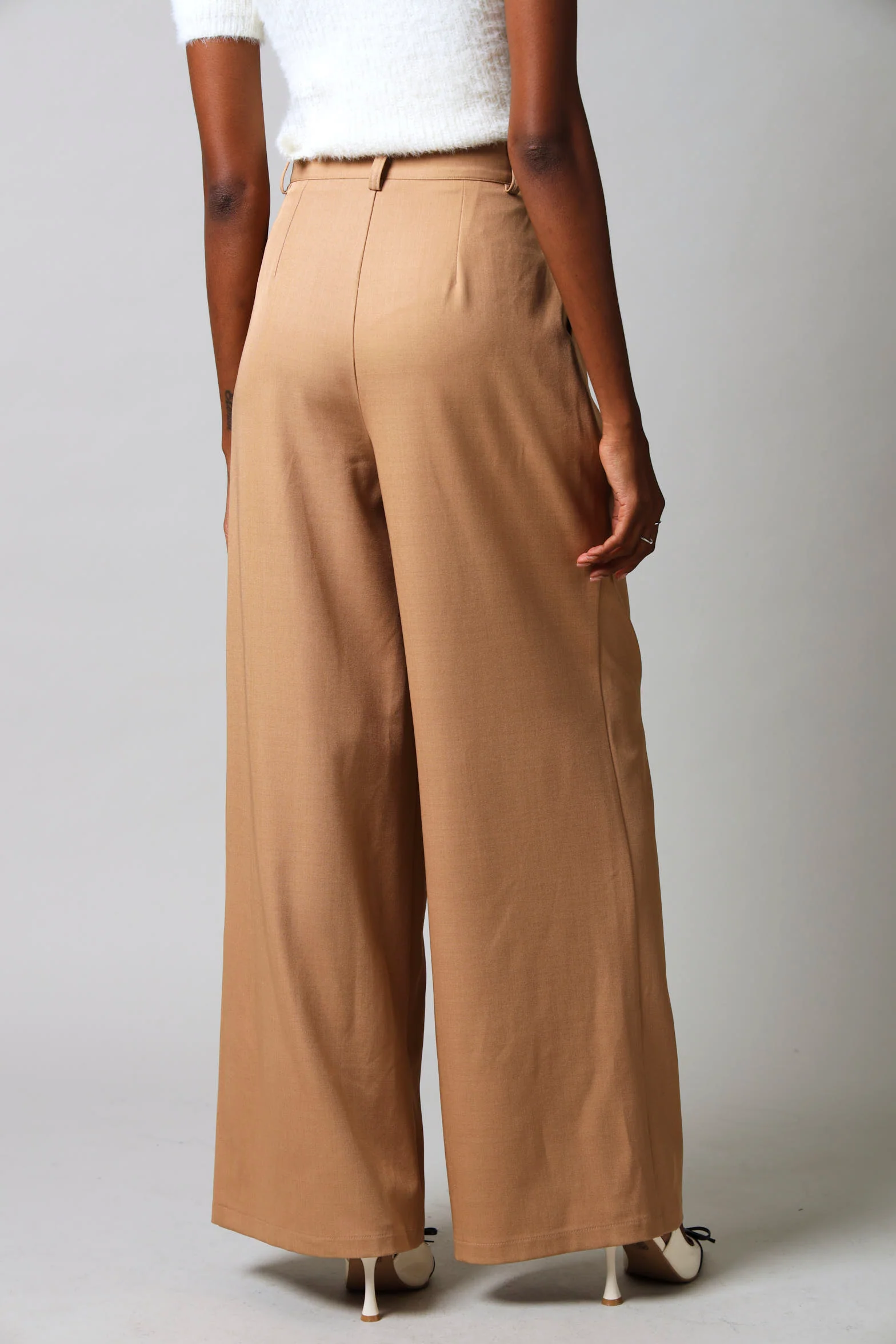 Tuxedo Wide Leg Pants - Tan - Image 5