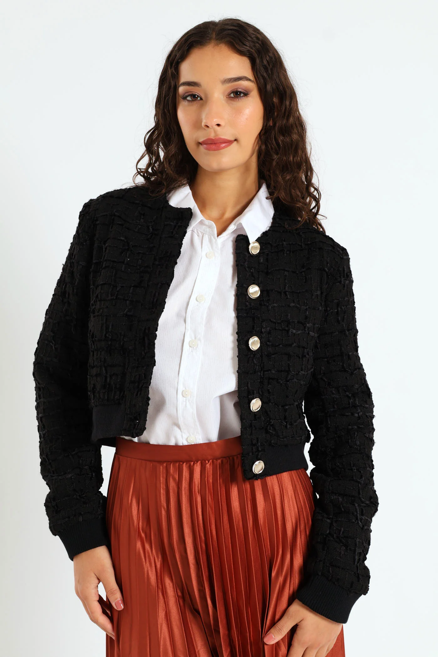 Tweed Bomber Jacket - Black