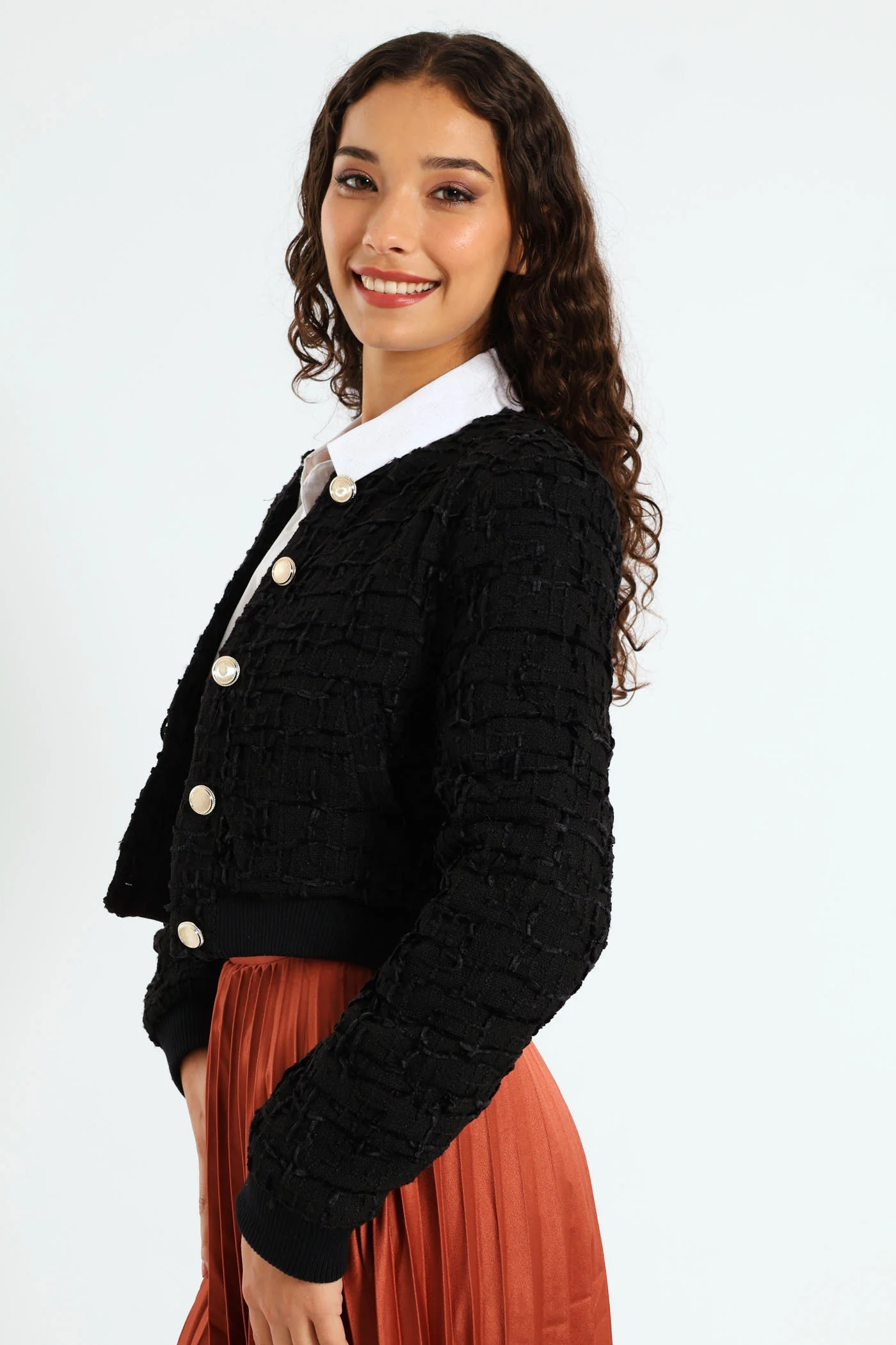 Tweed Bomber Jacket - Black - Image 4