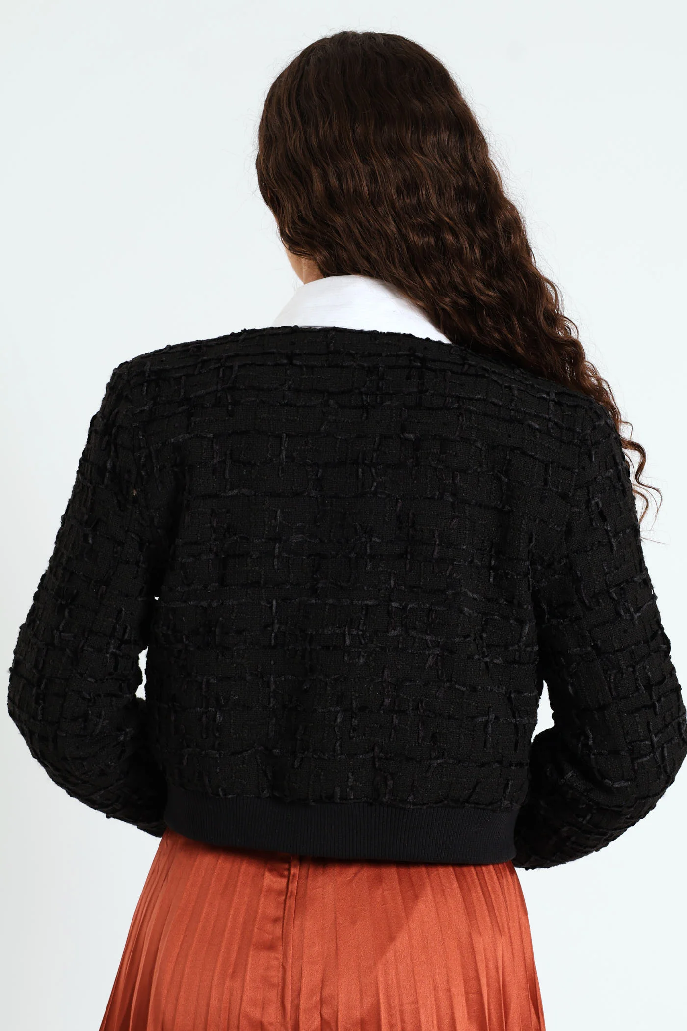Tweed Bomber Jacket - Black - Image 5