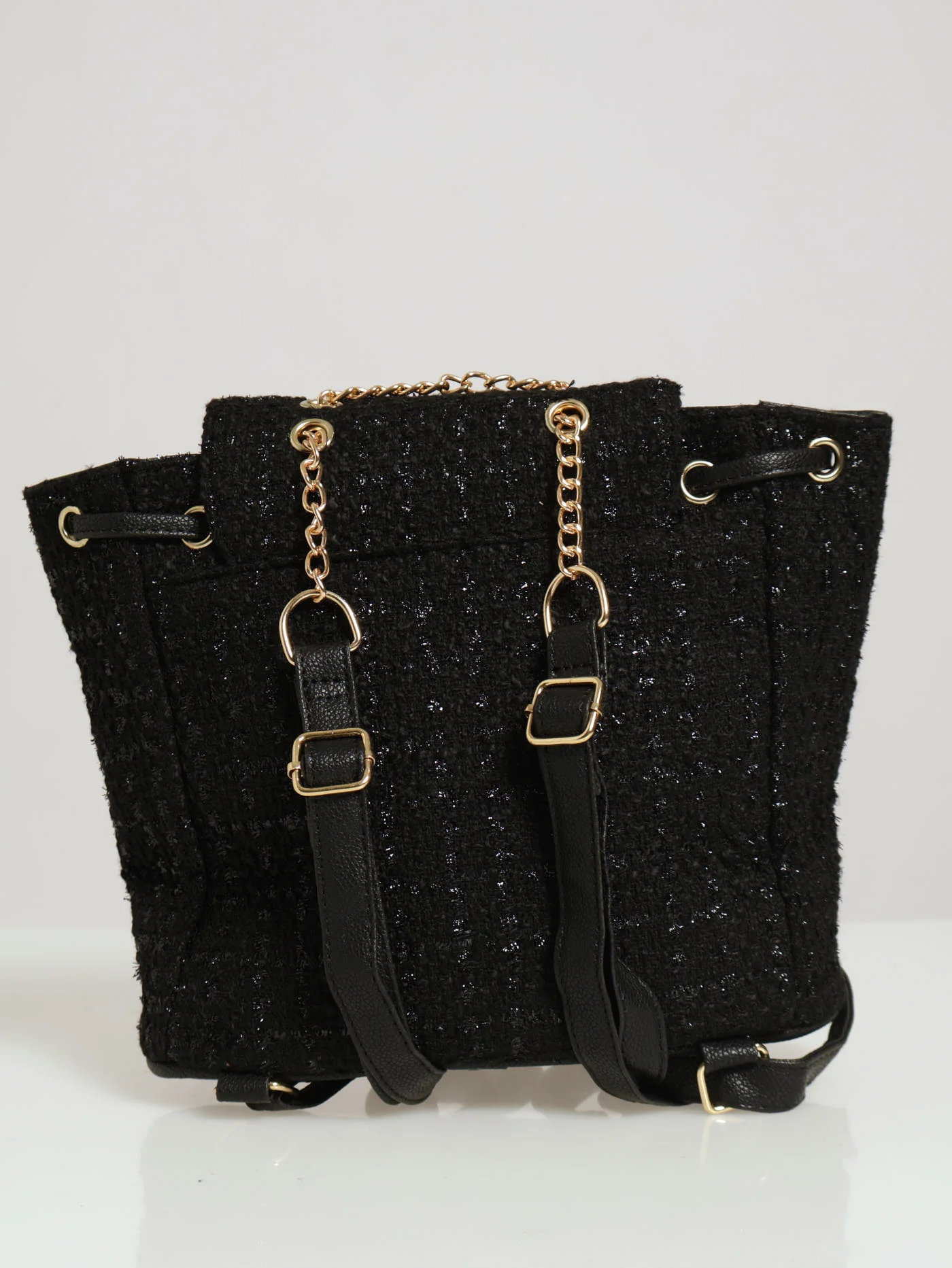 Tweed Drawstring Backpack - Black - Image 2