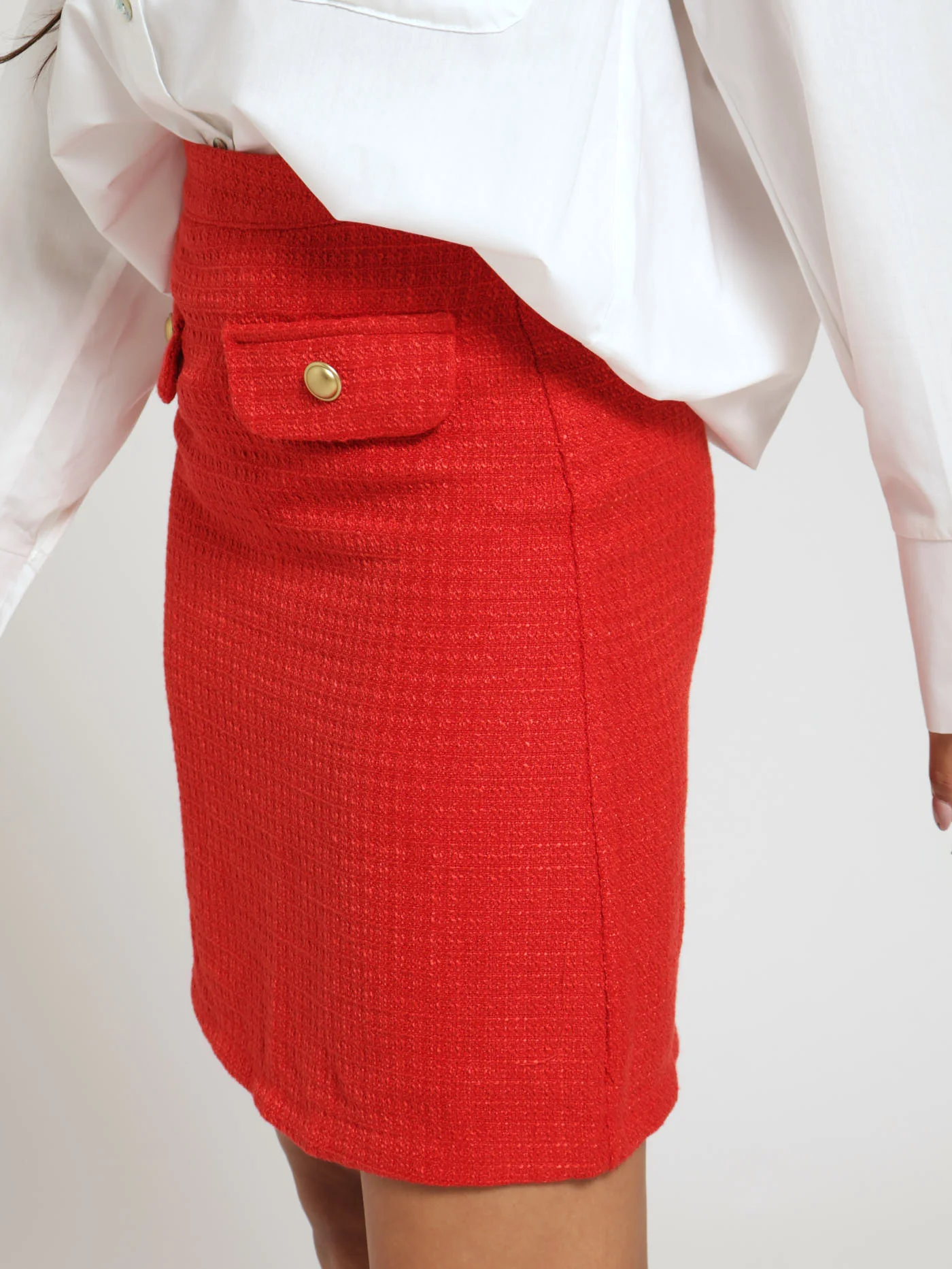 Tweed Mini Skirt - Red - Image 4