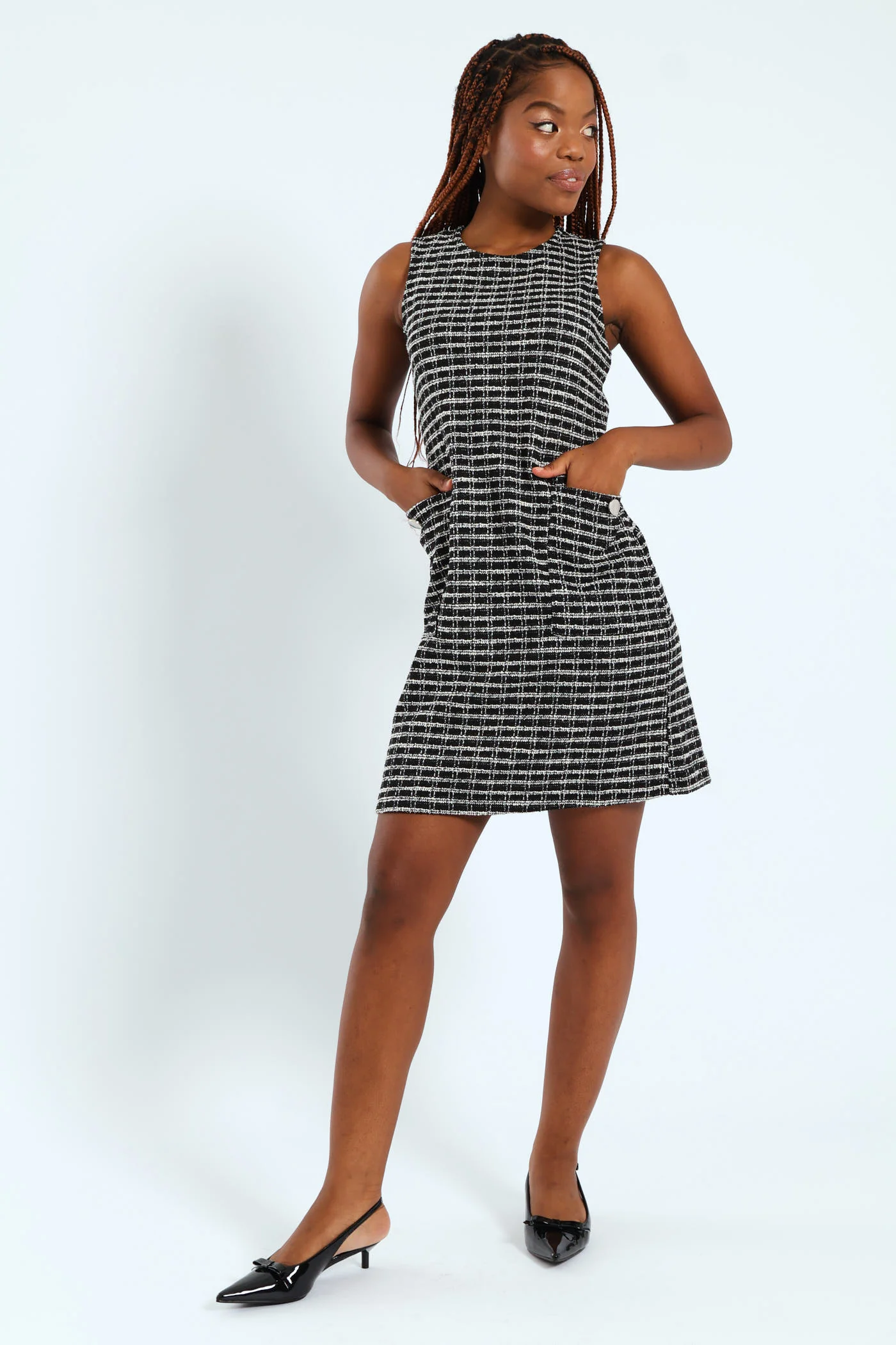 Tweed Pinafore Dress - Black/White - Image 4