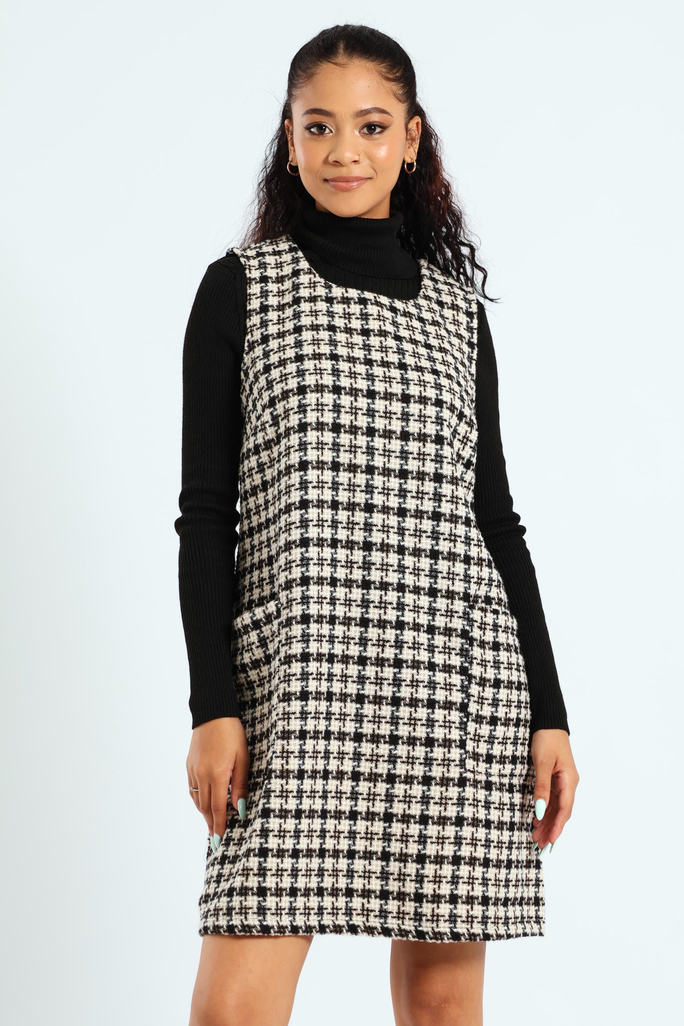 Tweed Pinafore Dress - Black/White