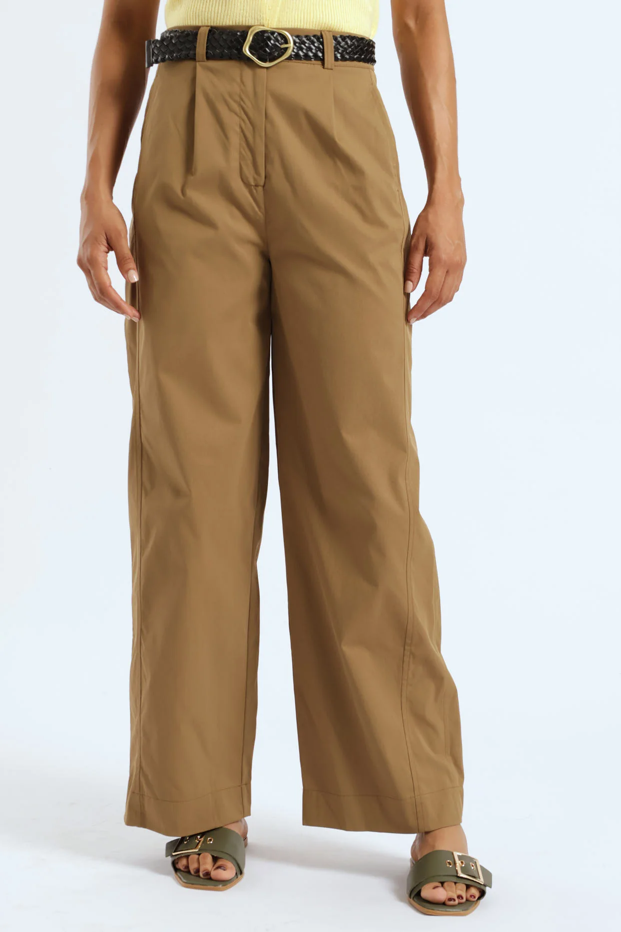 Twill Barrel Look Pants With Belt - Olive - Image 2