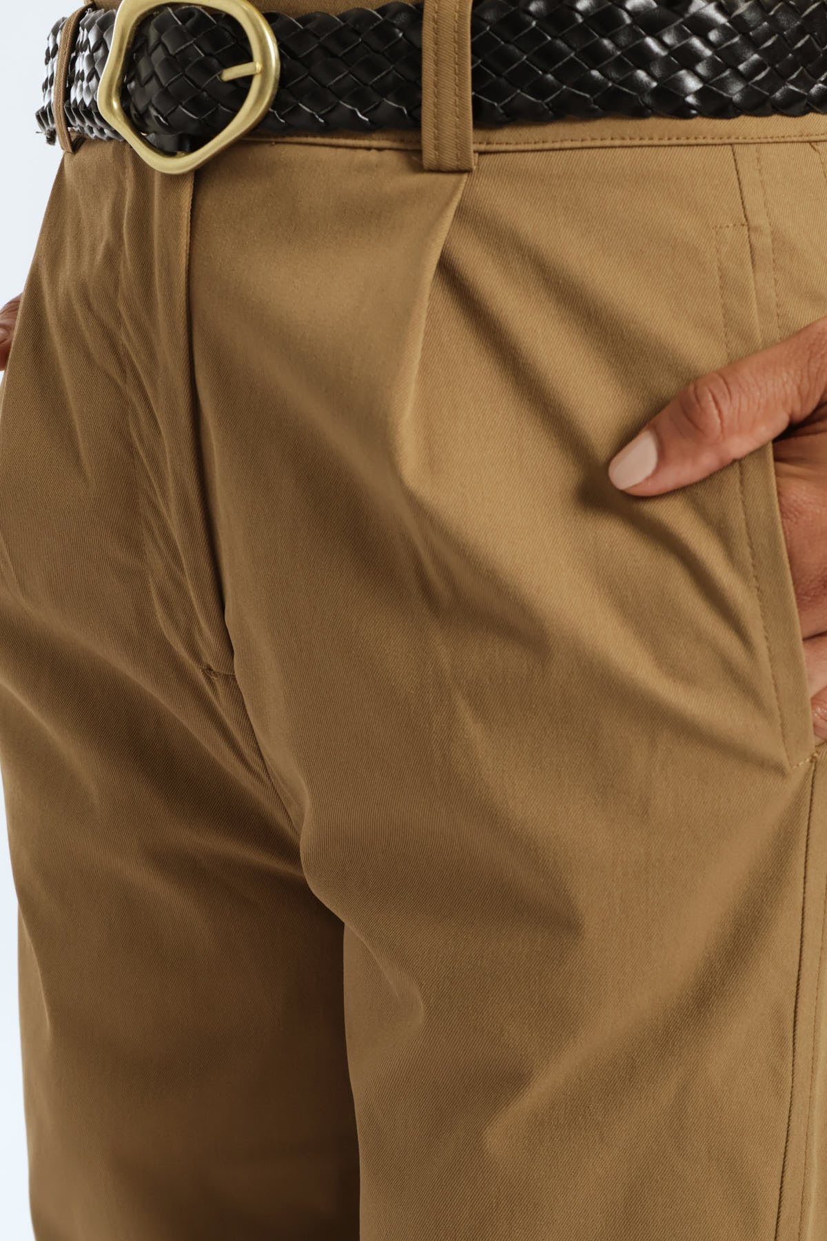 Twill Barrel Look Pants With Belt - Olive - Image 3