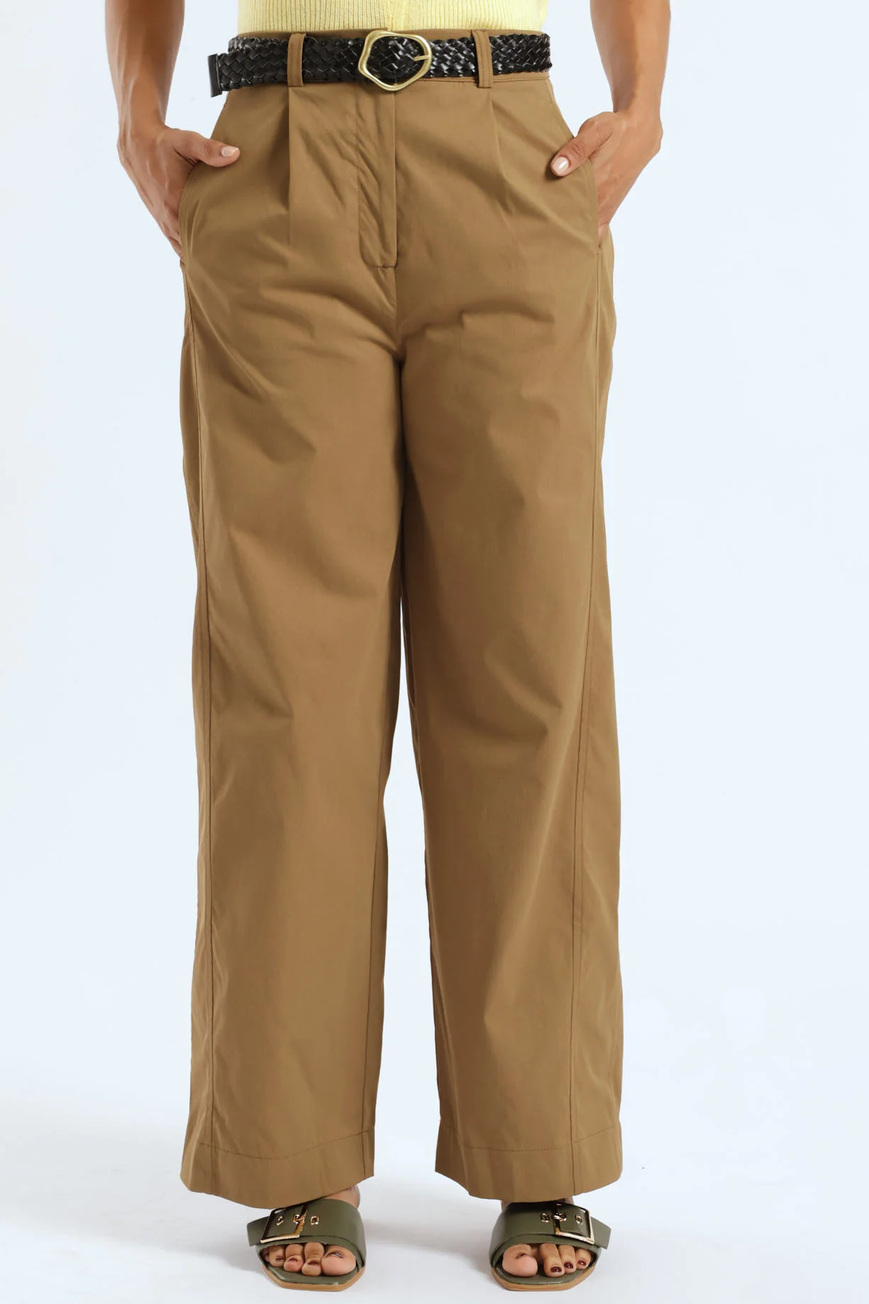 Twill Barrel Look Pants With Belt - Olive - Image 4
