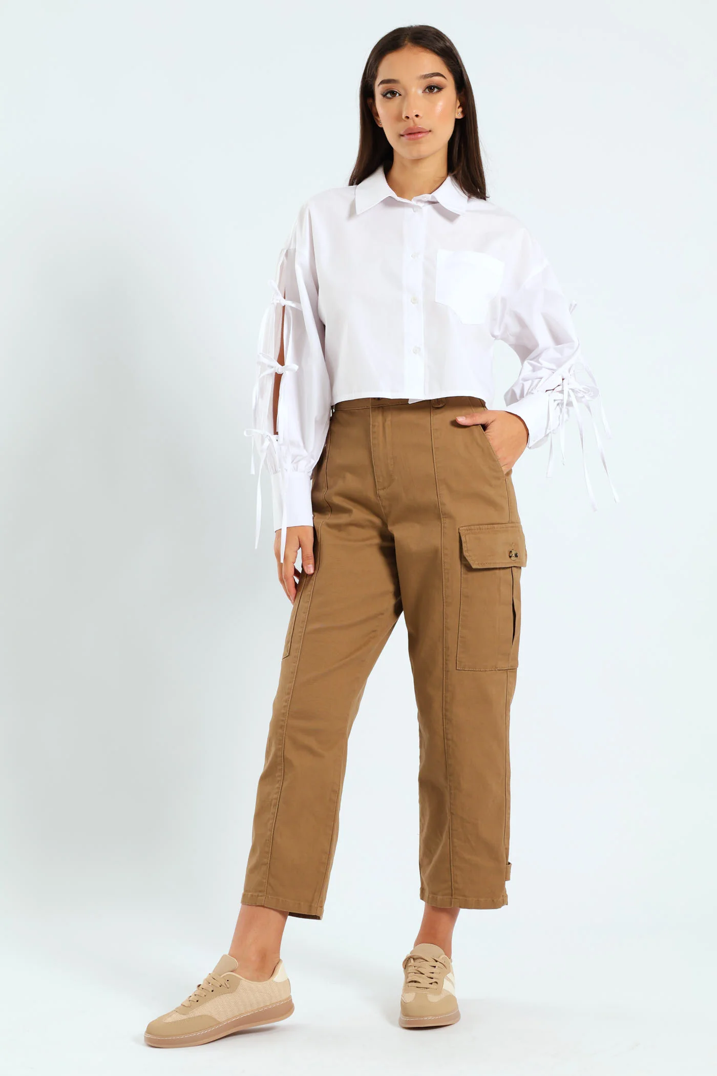 Twill Cargo Straight Leg Pants - Caramel - Image 11