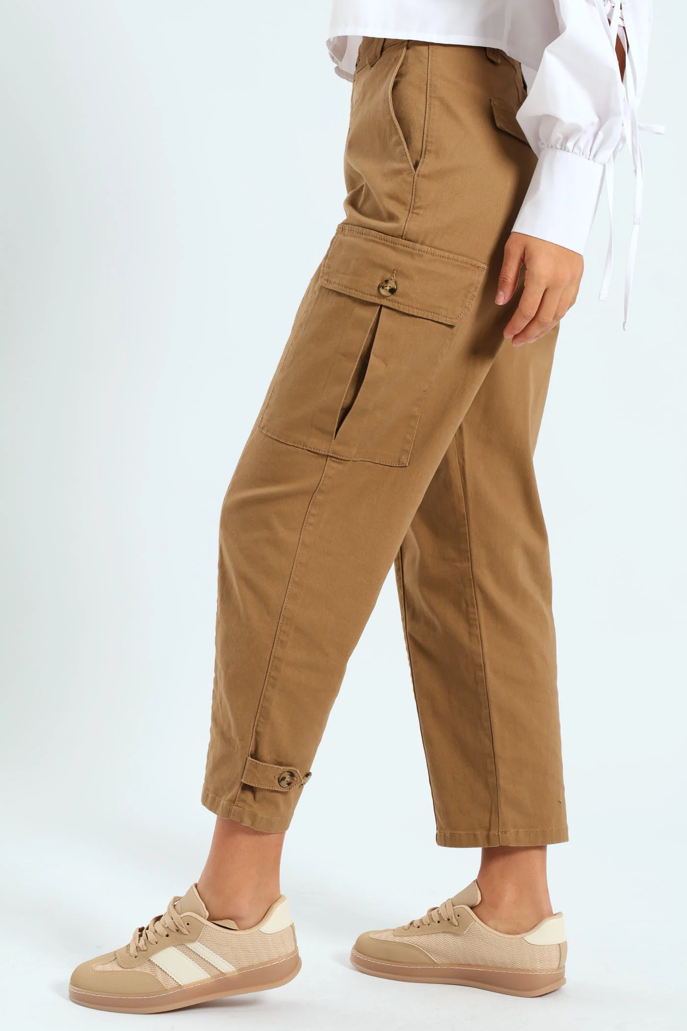 Twill Cargo Straight Leg Pants - Caramel - Image 4