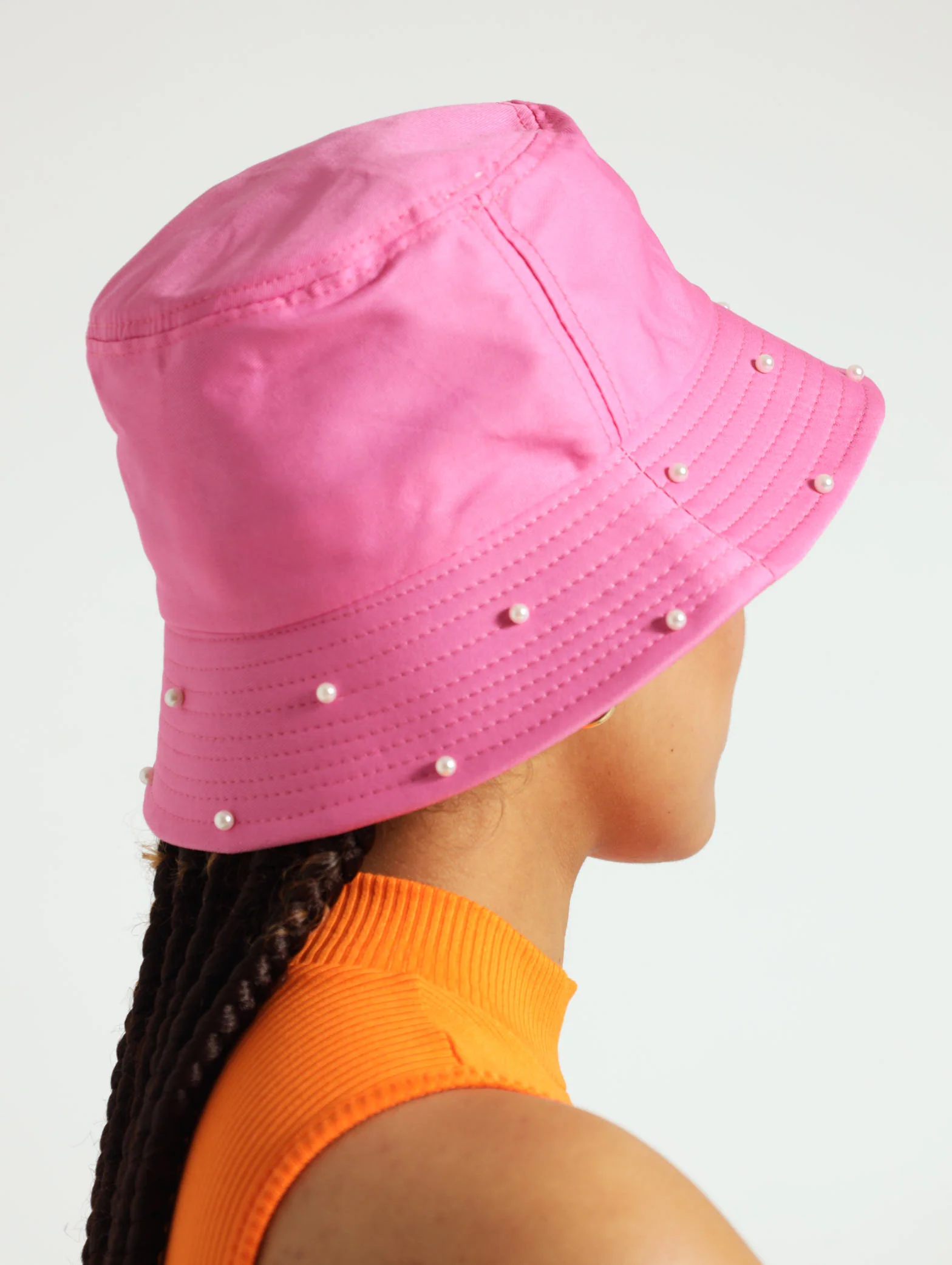 Twill Pearl Trim Bucket Hat