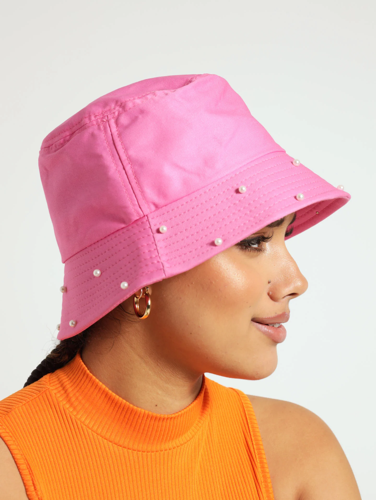 Twill Pearl Trim Bucket Hat - Image 3
