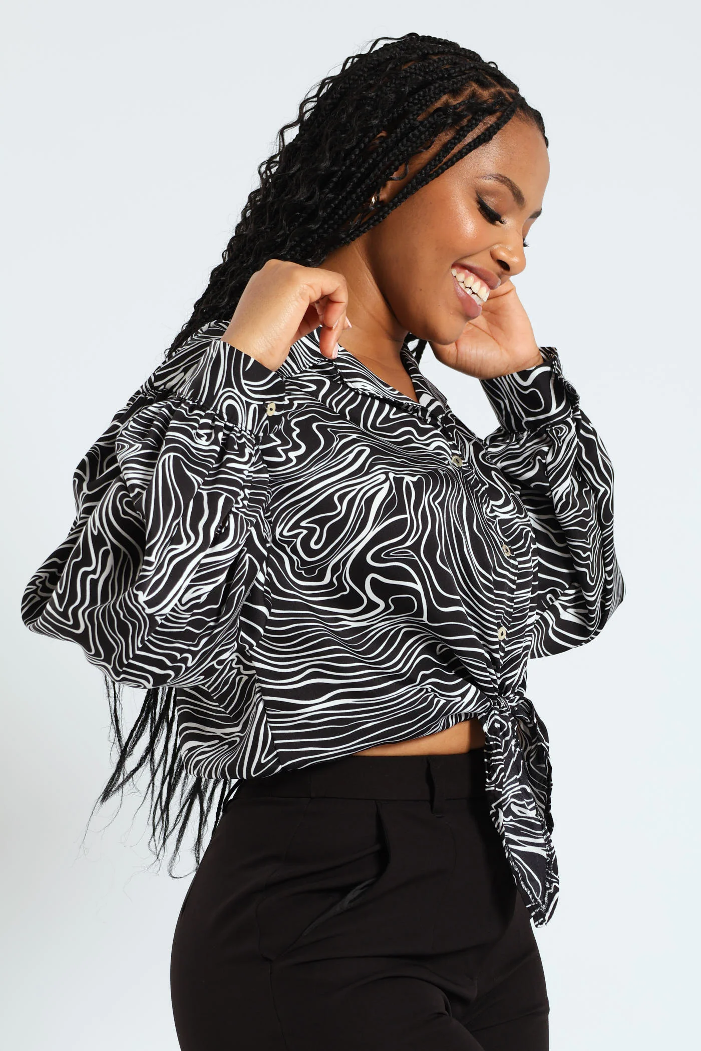 Twill Tie Shirt - Black/Cream - Image 2
