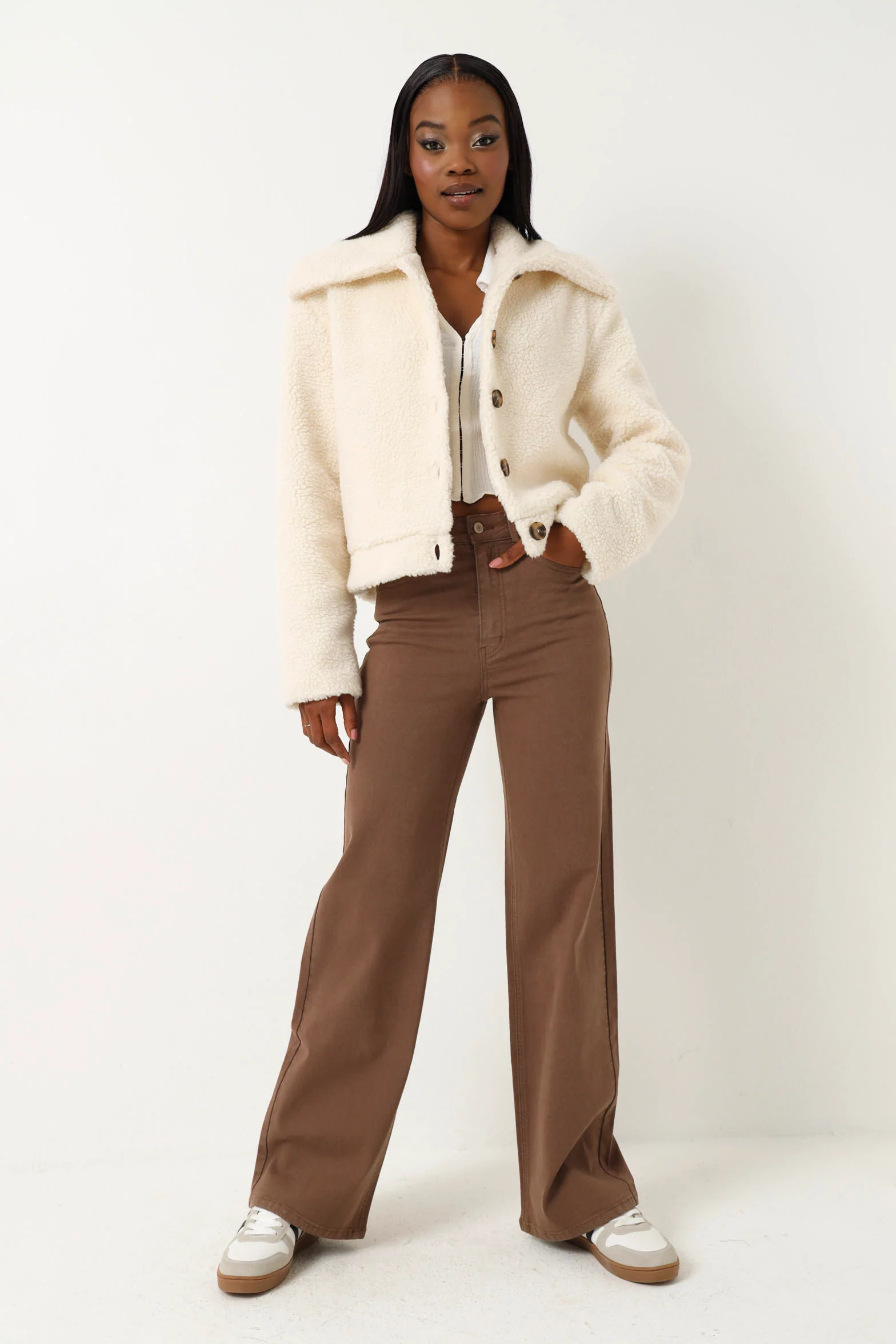 Twill Wide Leg Jean - Mocha - Image 2
