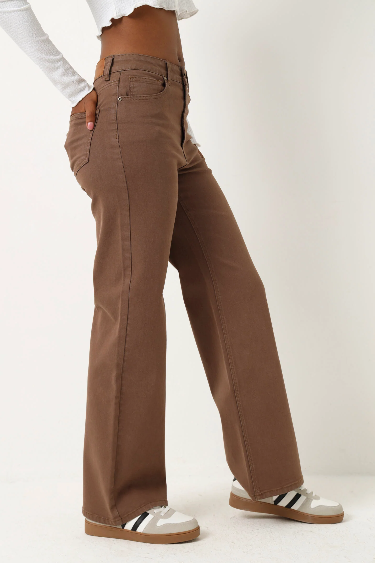 Twill Wide Leg Jean - Mocha - Image 3
