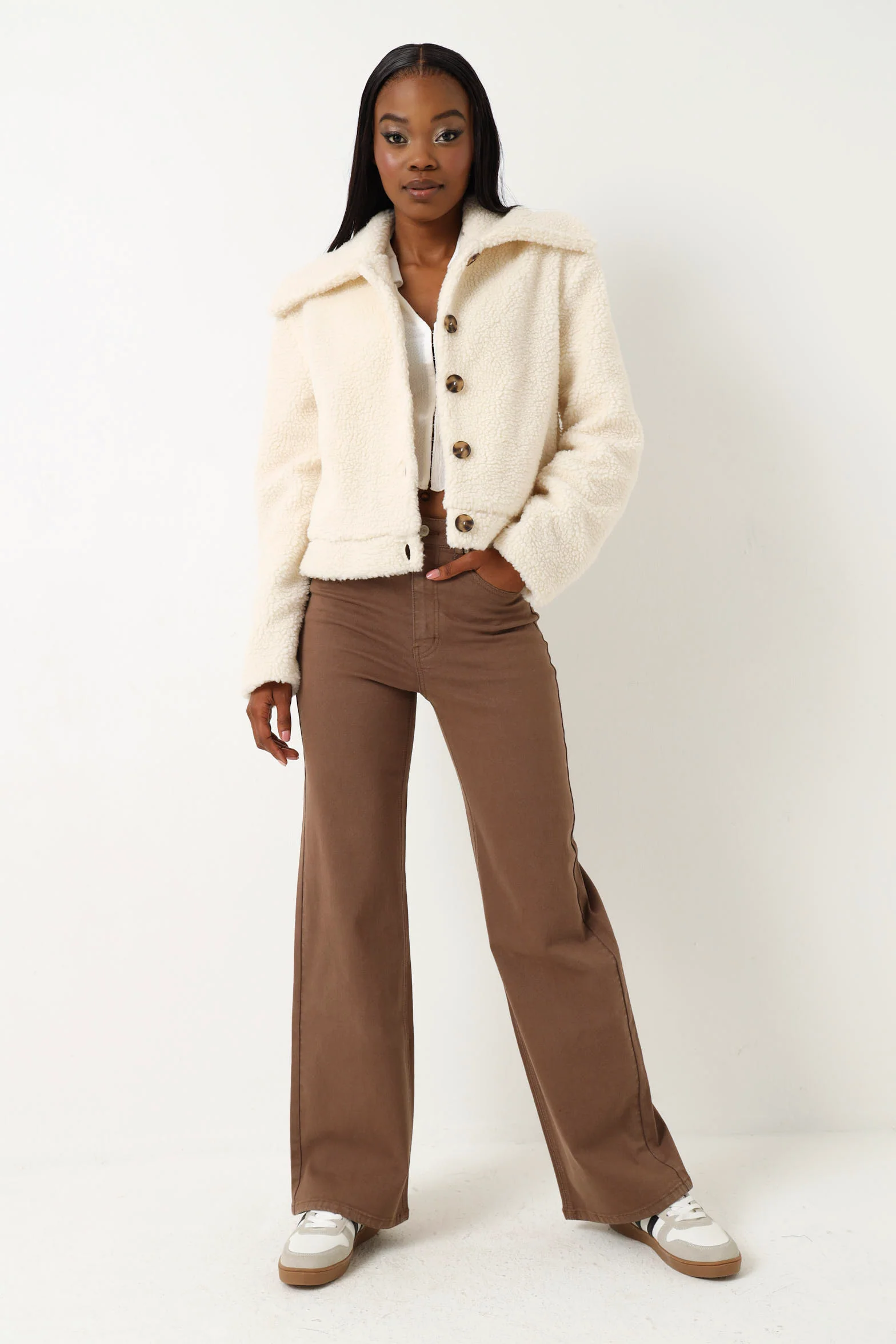 Twill Wide Leg Jean - Mocha - Image 6