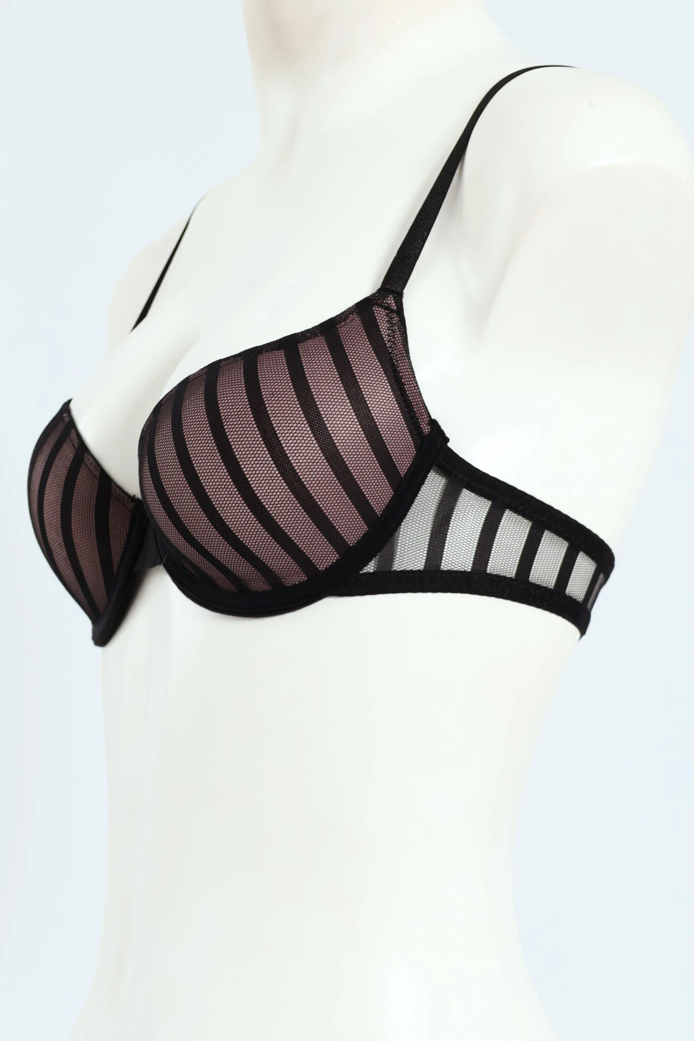 Twinpack Stripe Burnout Mesh T-Shirt Bras - Black/Quail - Image 3