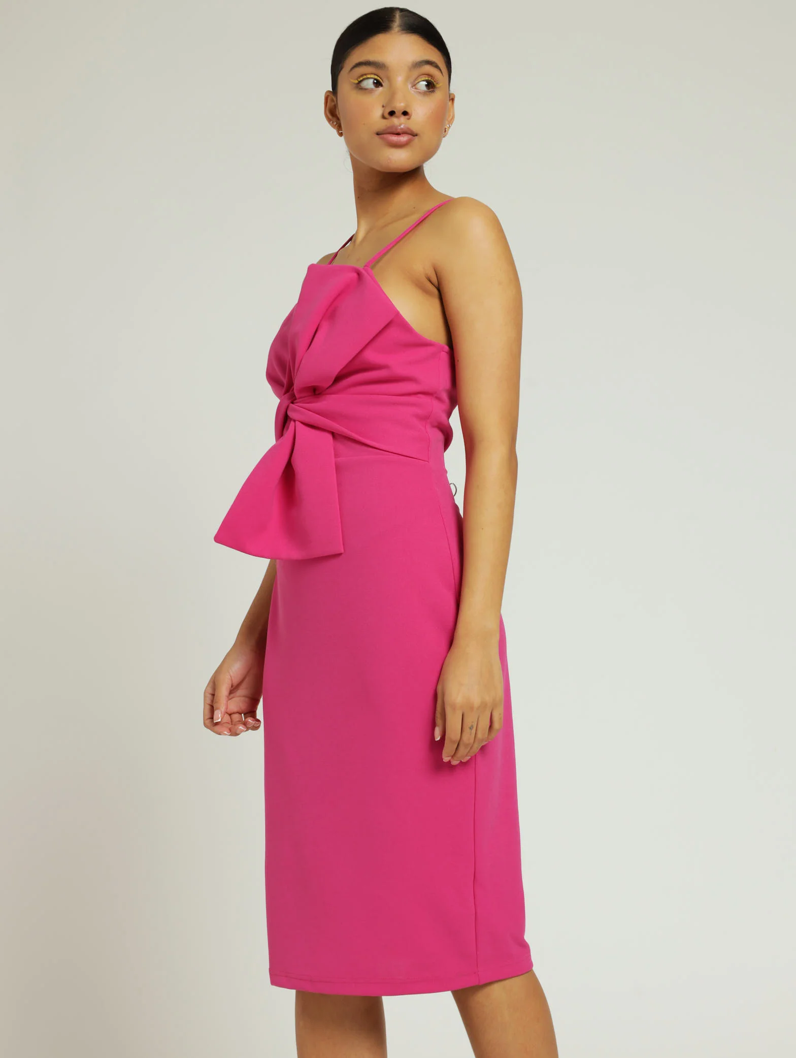 Twist Bodice Strappy Bodycon Dress - Magenta - Image 2