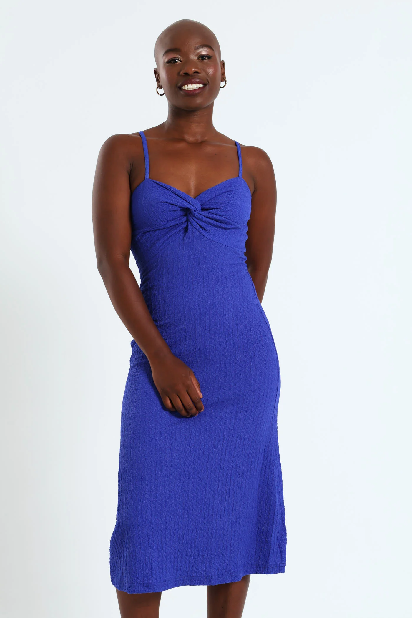 Twist Bodice Strappy Midi Dress - Blue