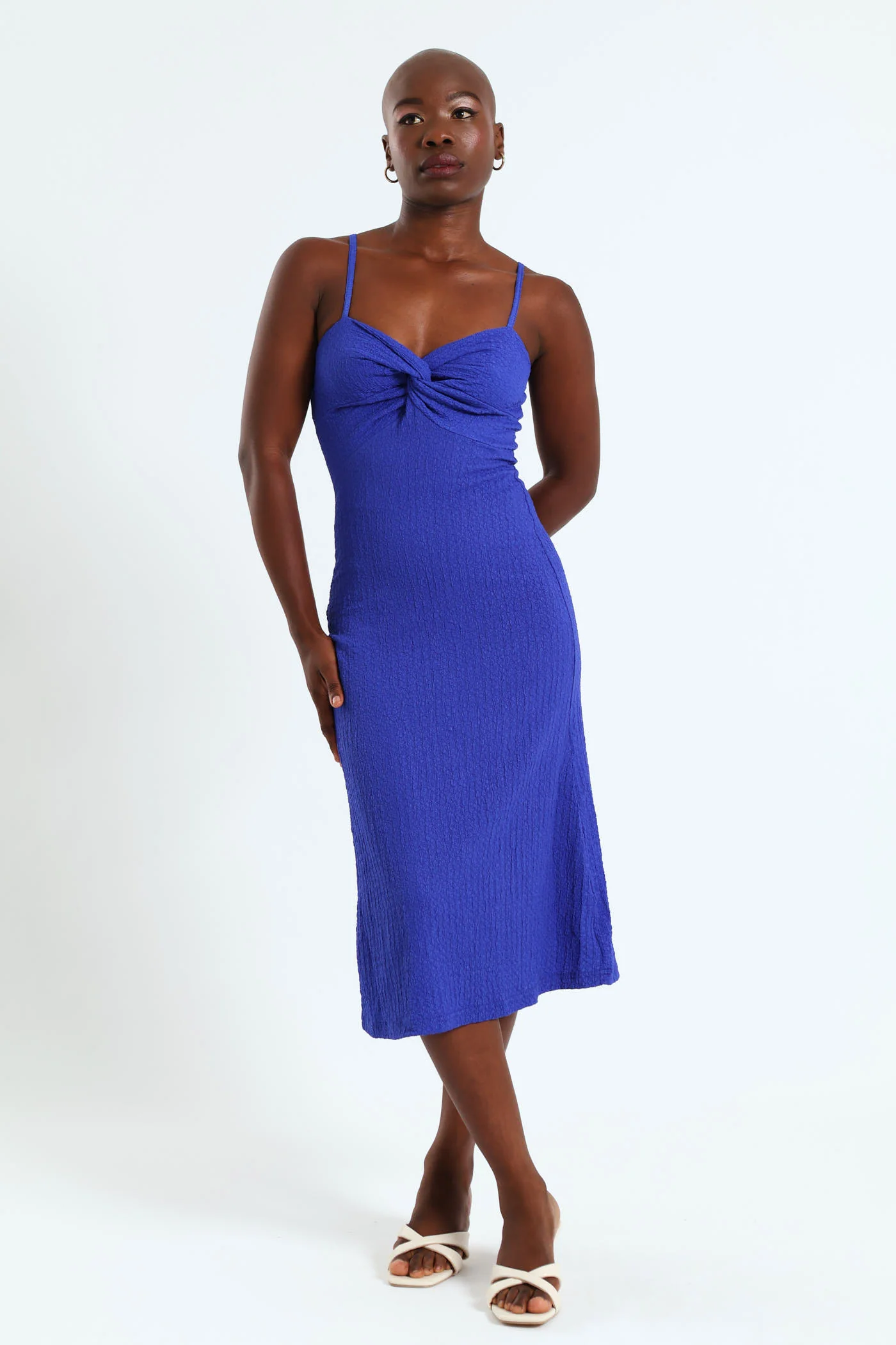 Twist Bodice Strappy Midi Dress - Blue - Image 4
