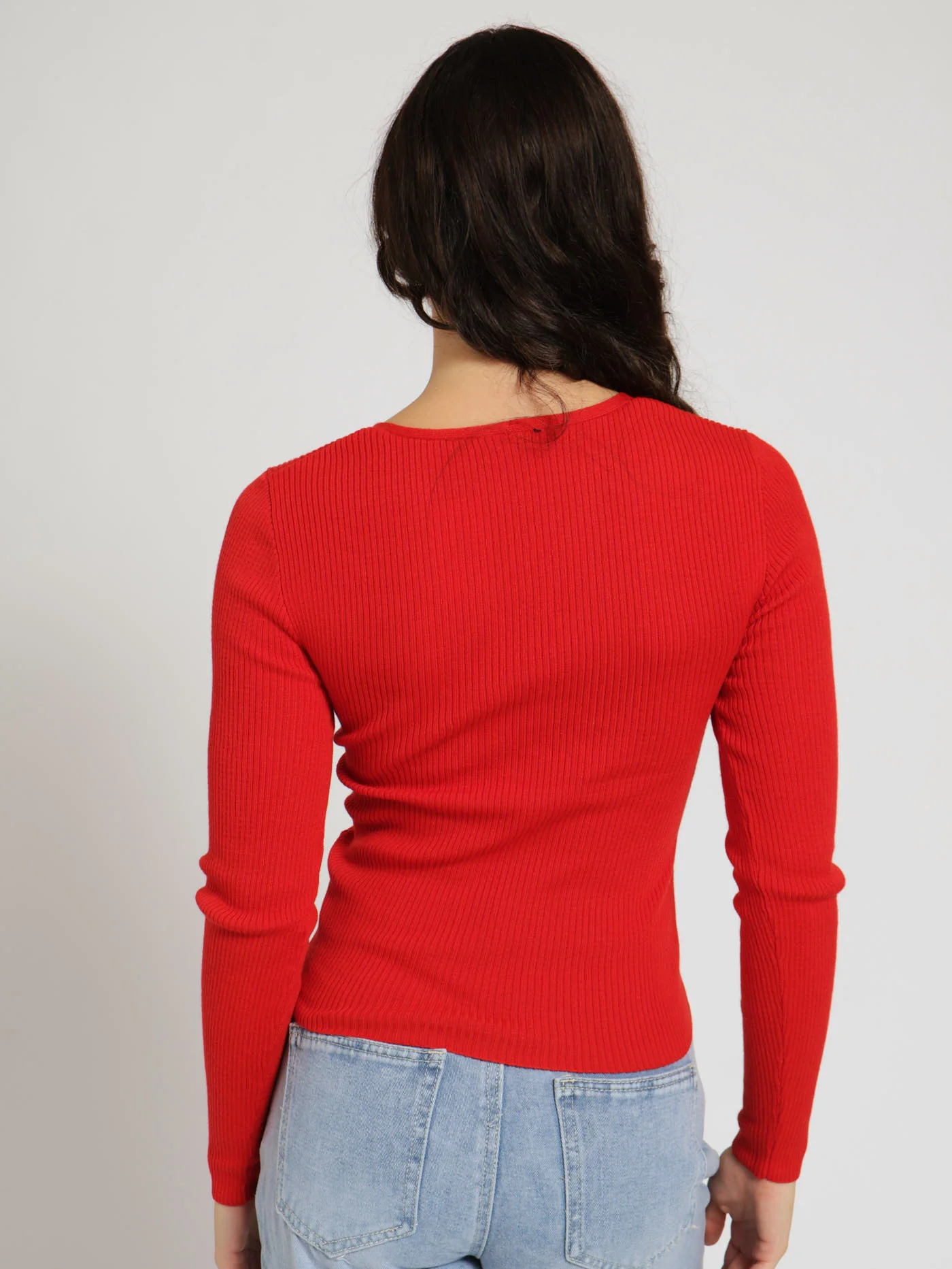 Twist Front V-Neck Pullover - Red - Image 3