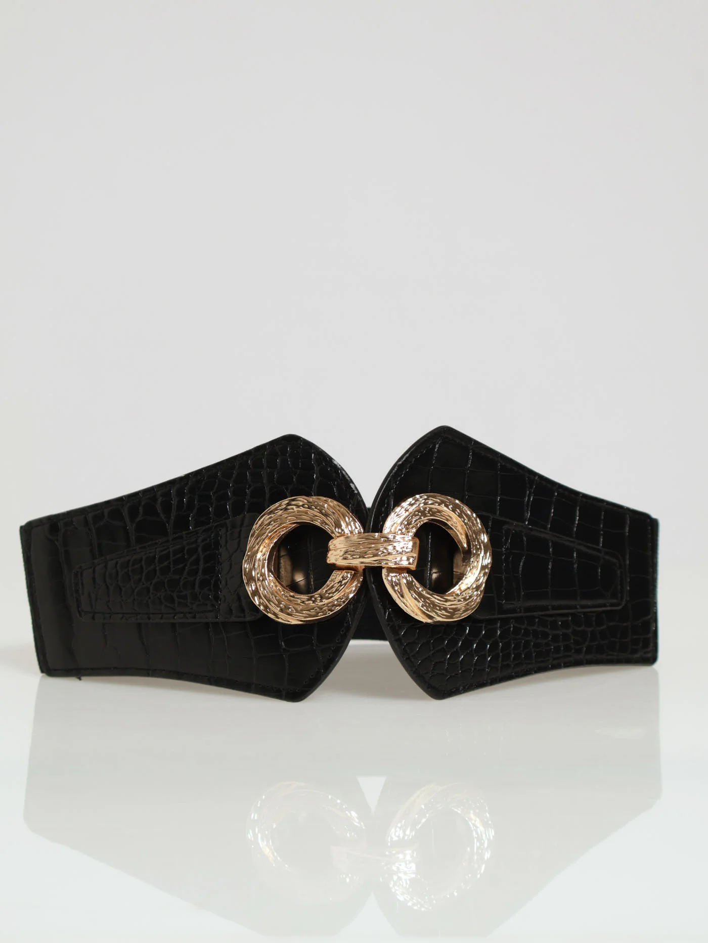 Twisted Buckle Croc Waisted Belt - Black