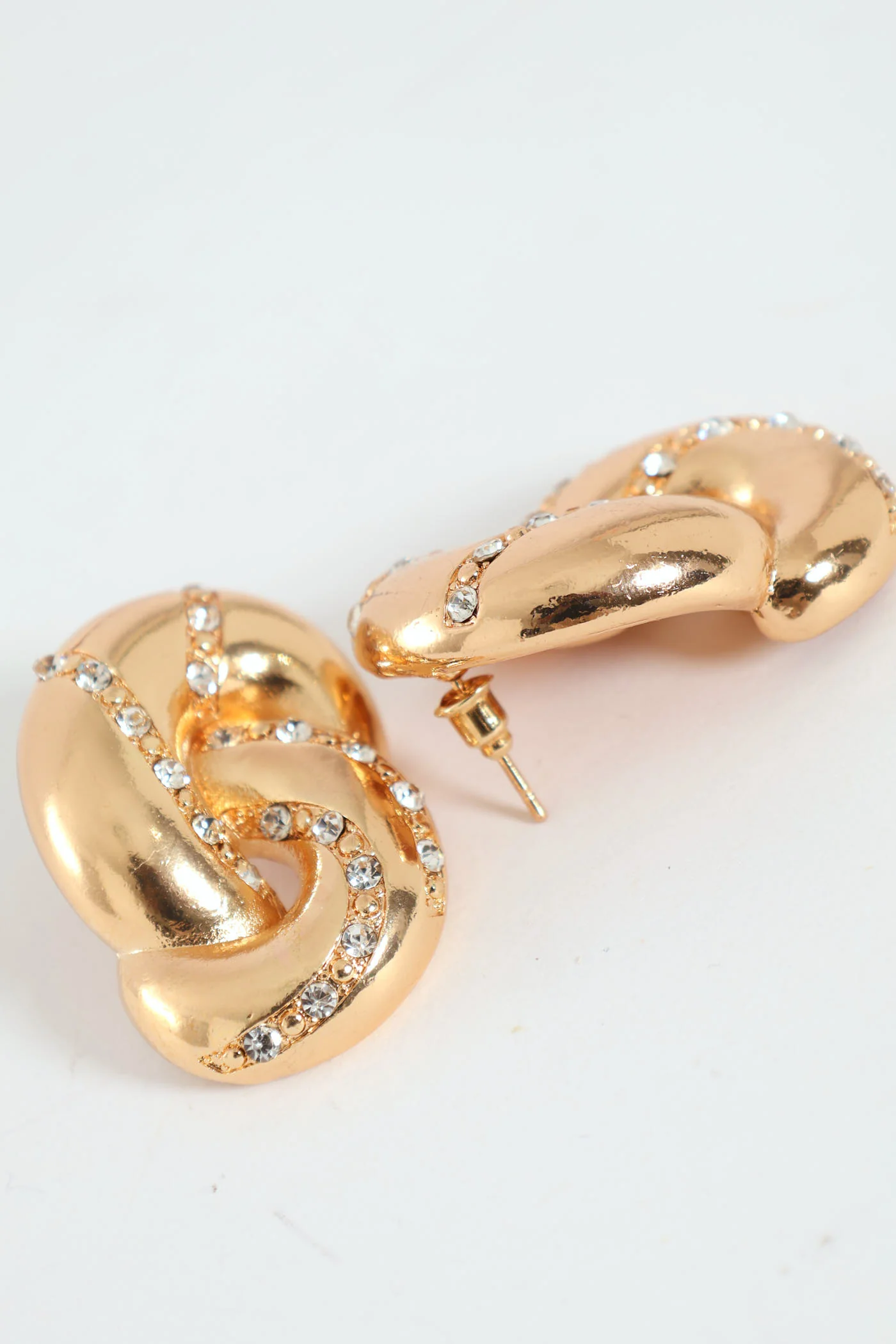 Twisted Diamante Statement Earrings - Gold - Image 2