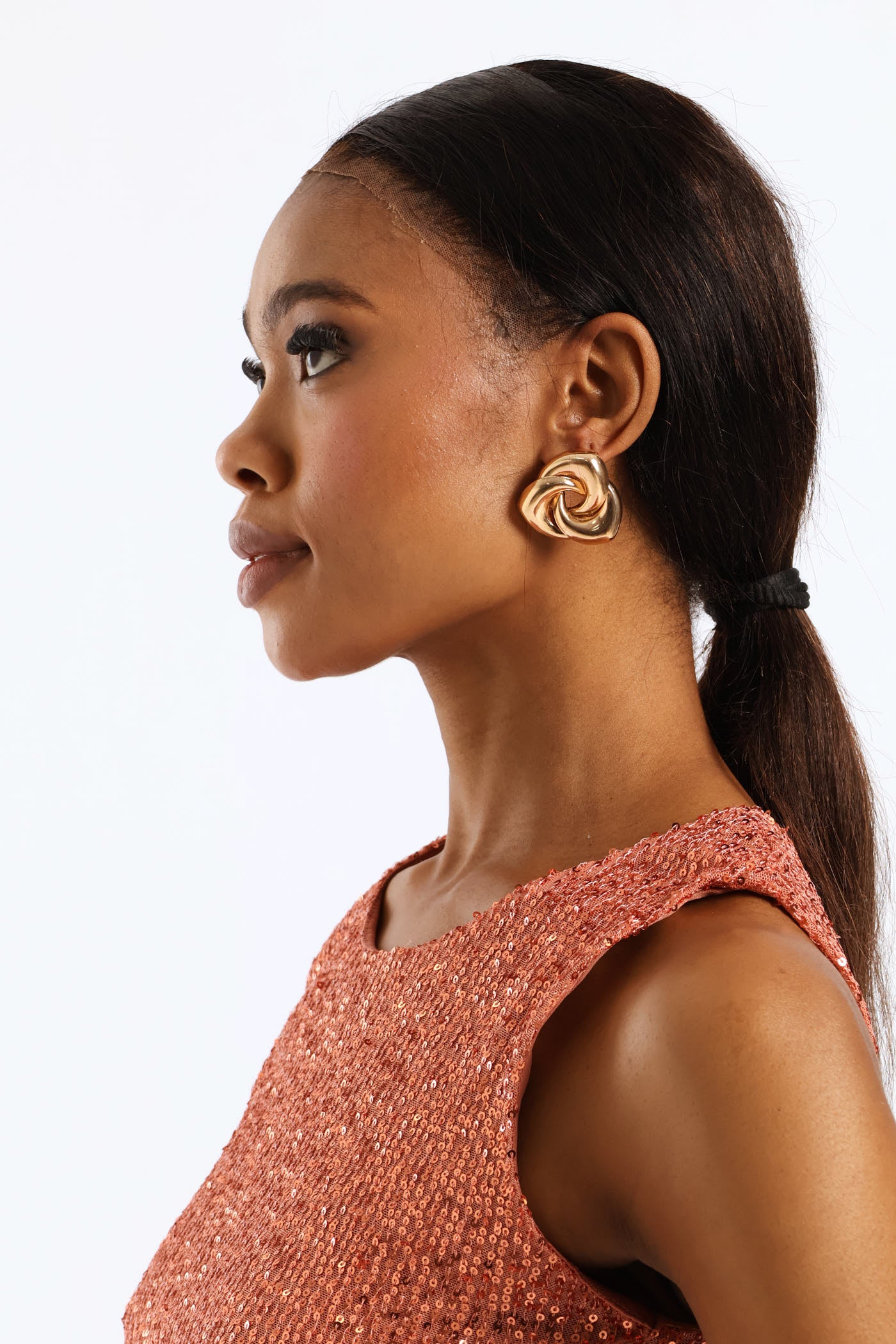 Twisted Triangluar Statement Earrings - Gold - Image 2