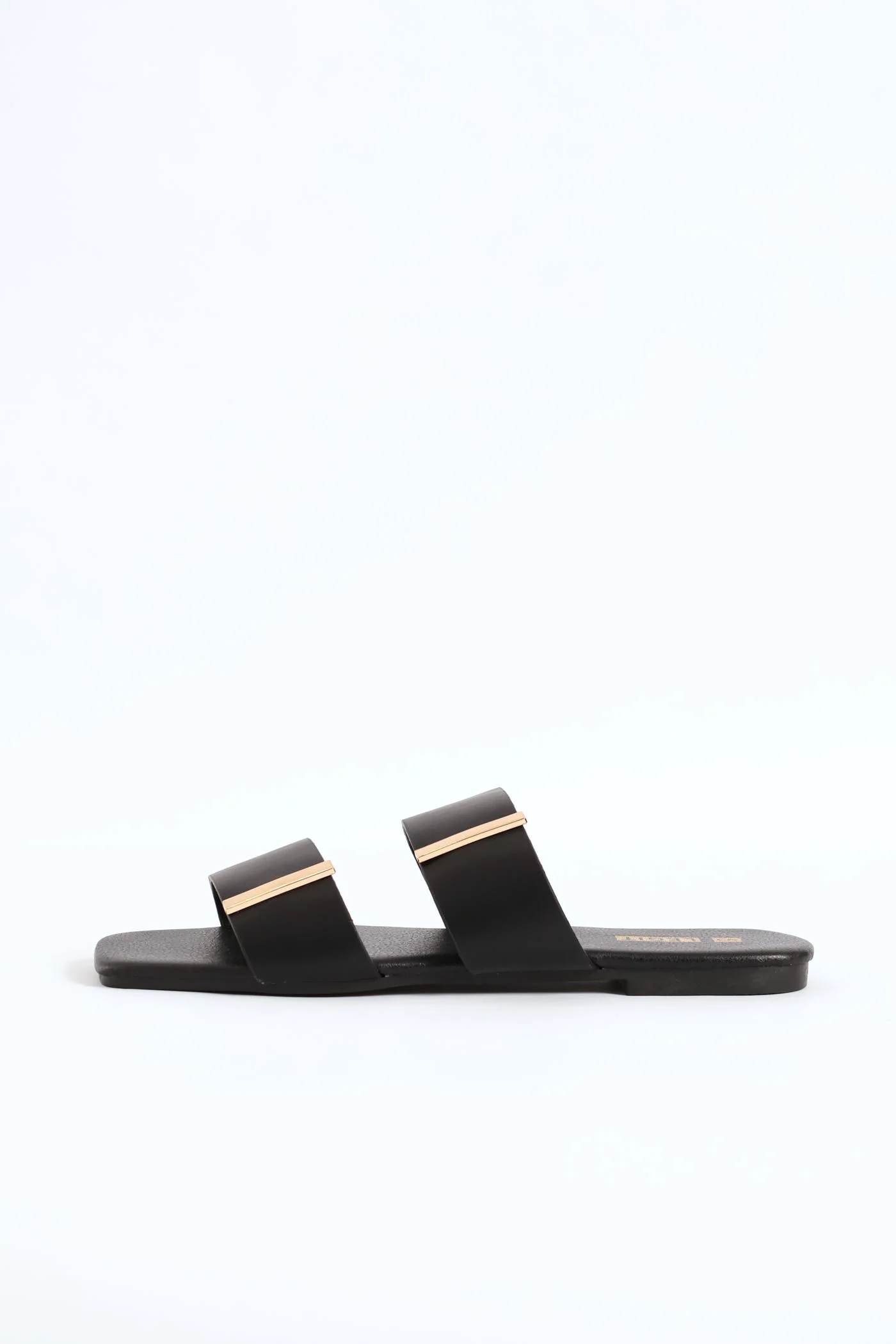 Two Strap Bar Trimmed Mule Sandal - Black