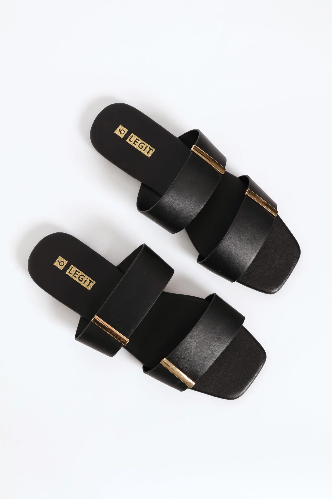 Two Strap Bar Trimmed Mule Sandal - Black - Image 2