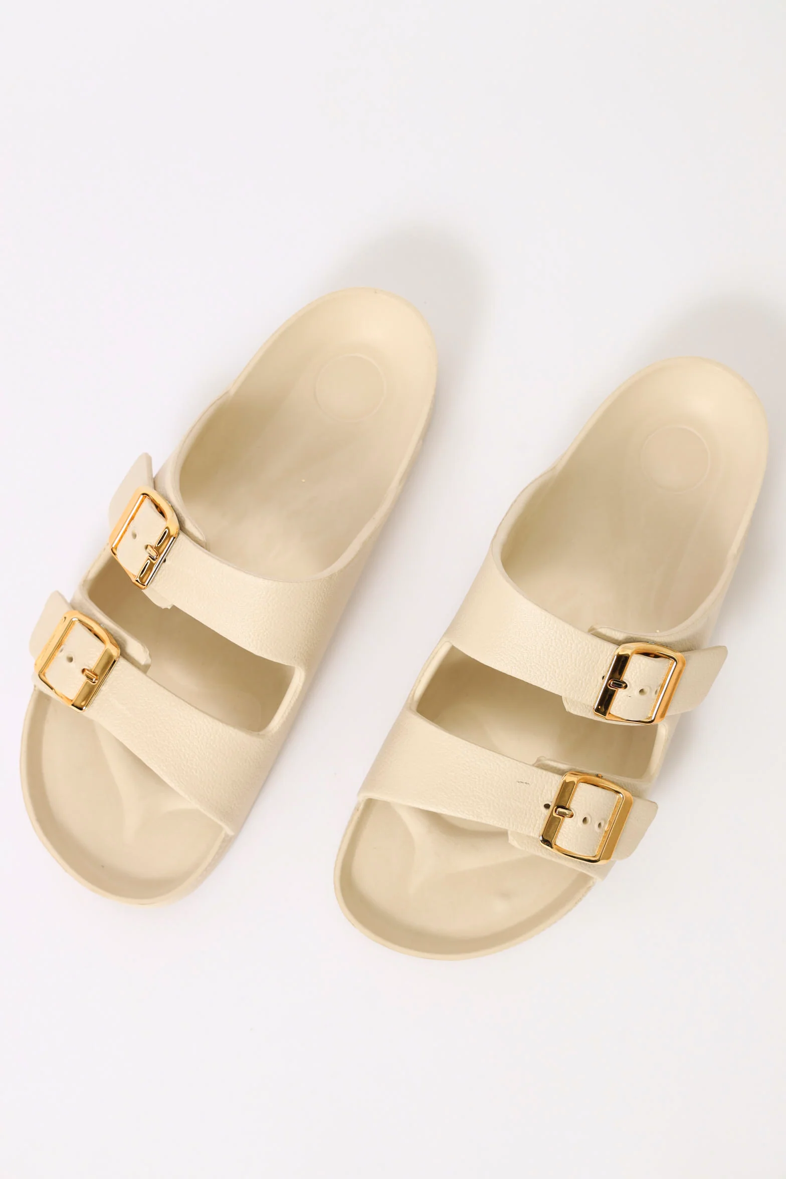 Two Strap Gold Buckle Sandal - Bone