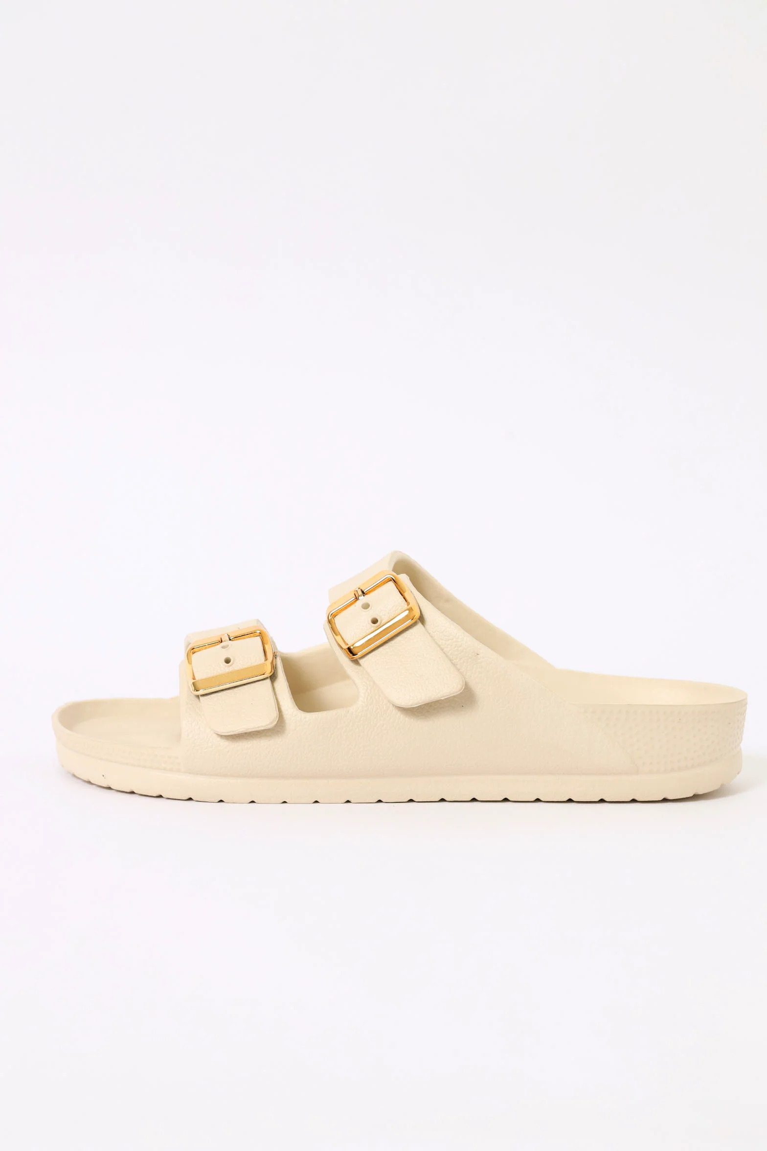 Two Strap Gold Buckle Sandal - Bone - Image 3