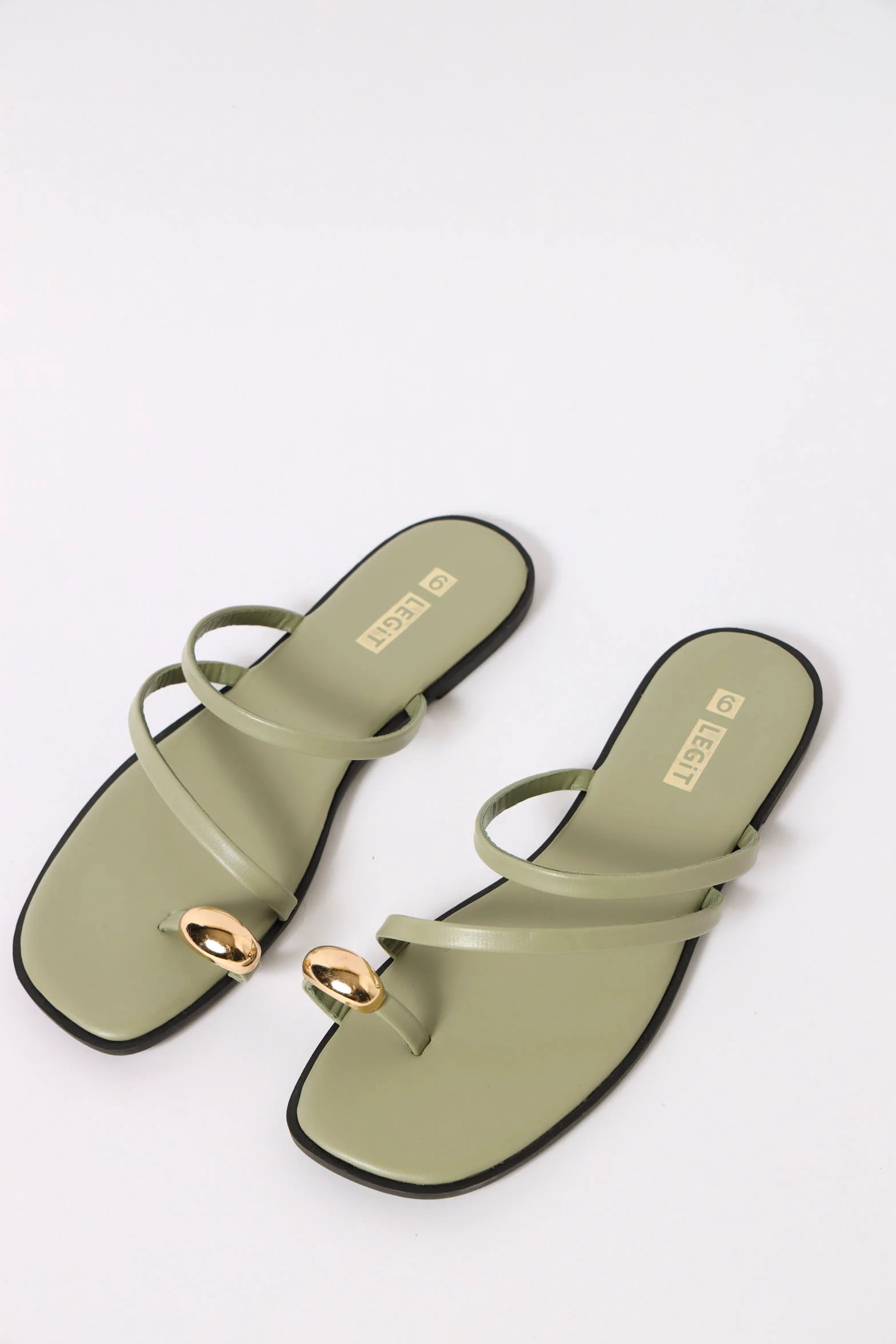Two Strap Toe Post Trim Flat Sandal - Sage