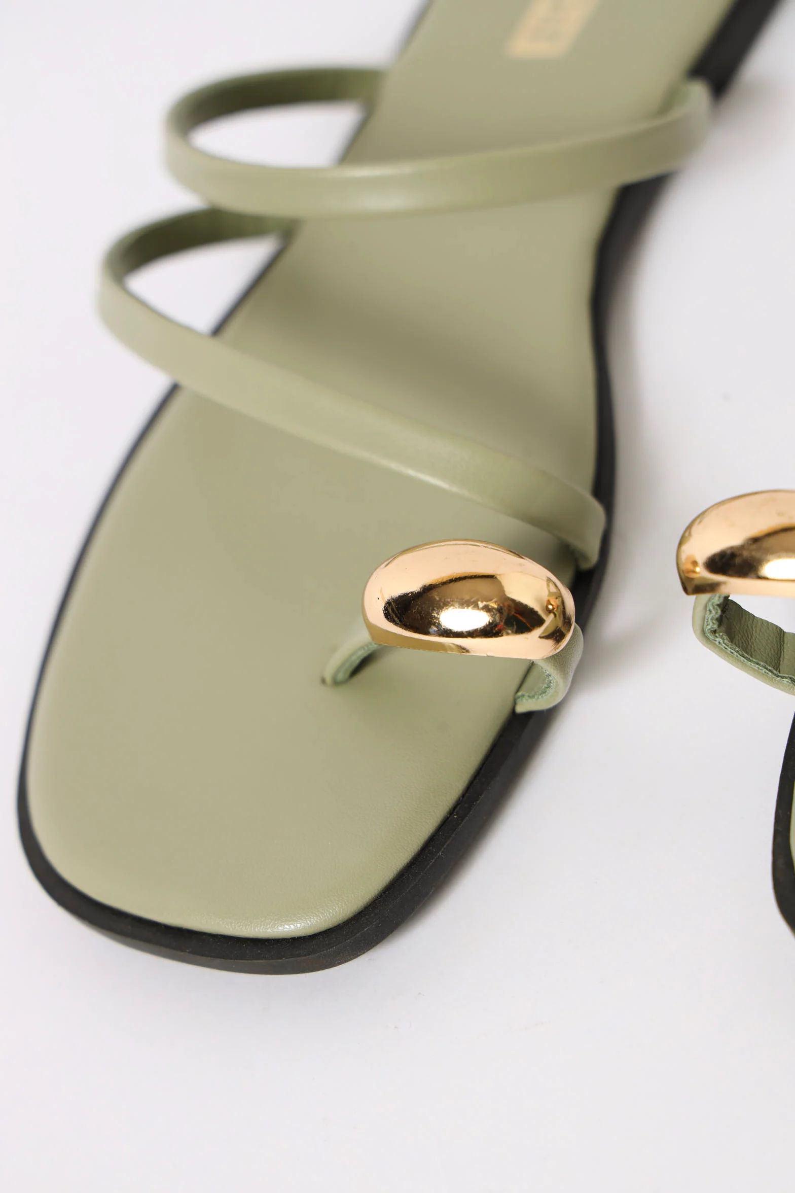 Two Strap Toe Post Trim Flat Sandal - Sage - Image 2