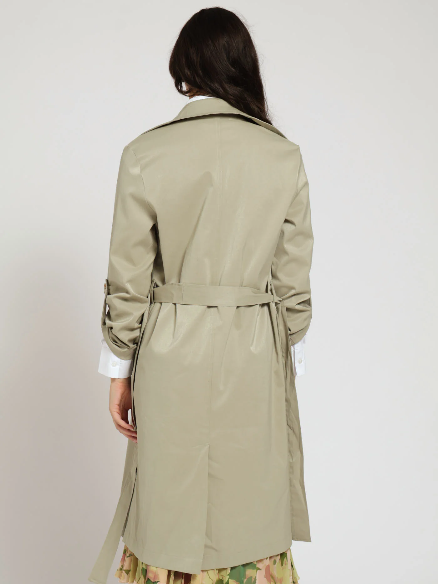Unlined Shimmer Light Weight Trench Coat - Sage - Image 4