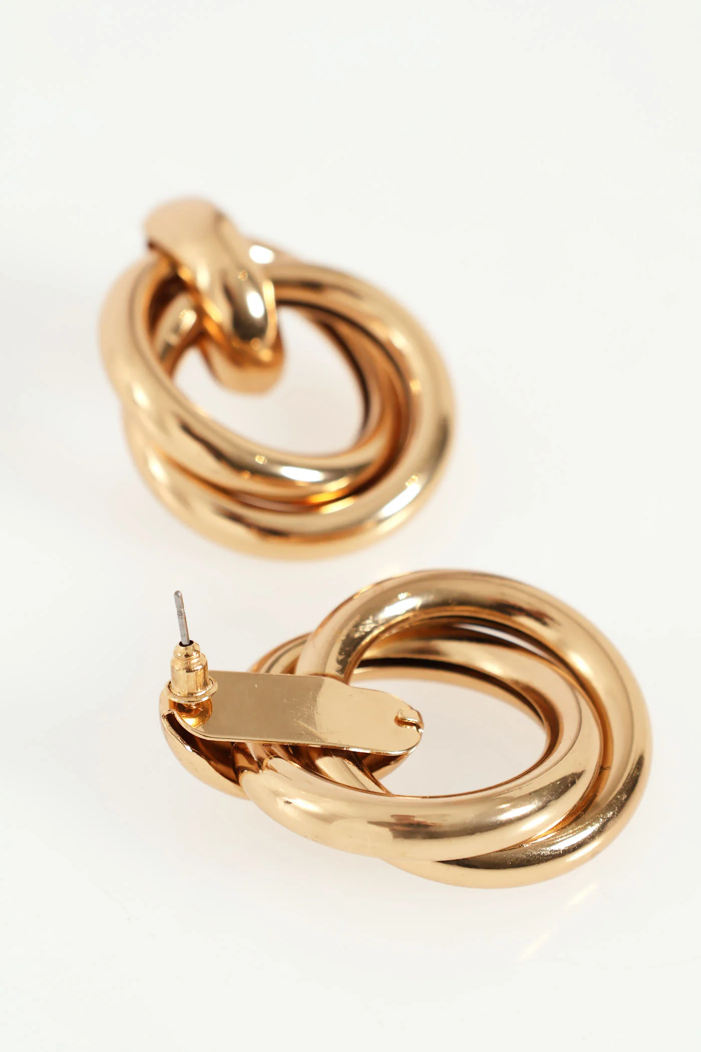 Chunky Double Looped Statement Earrings - Gold - Image 2