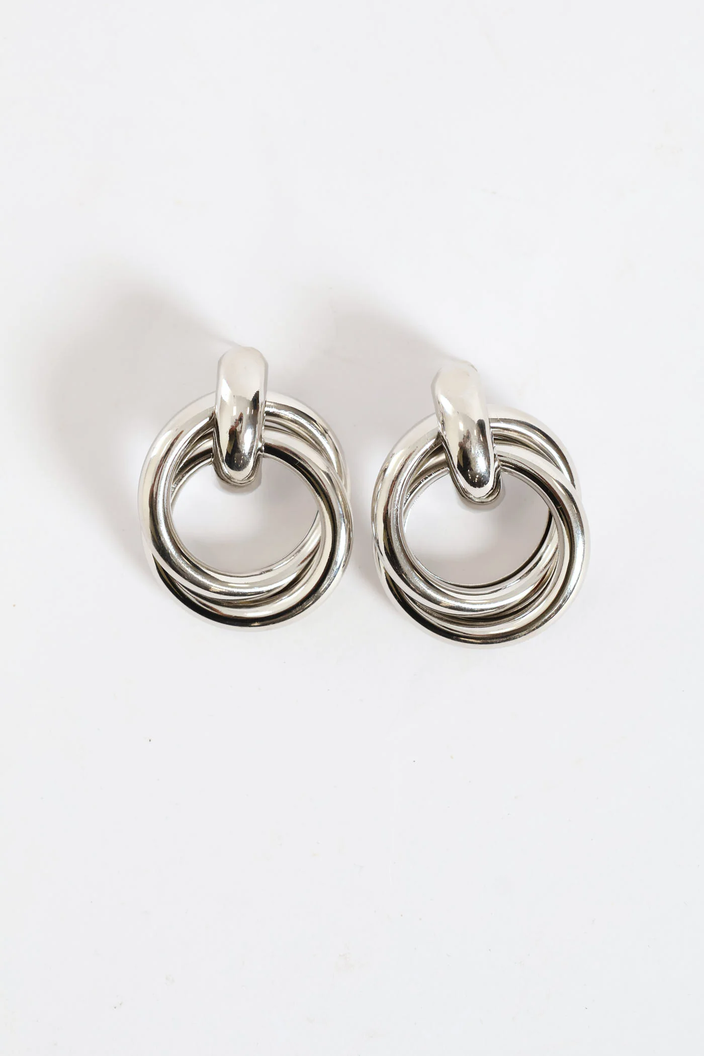 Updated Chunky Double Looped Statement Earrings - Silver