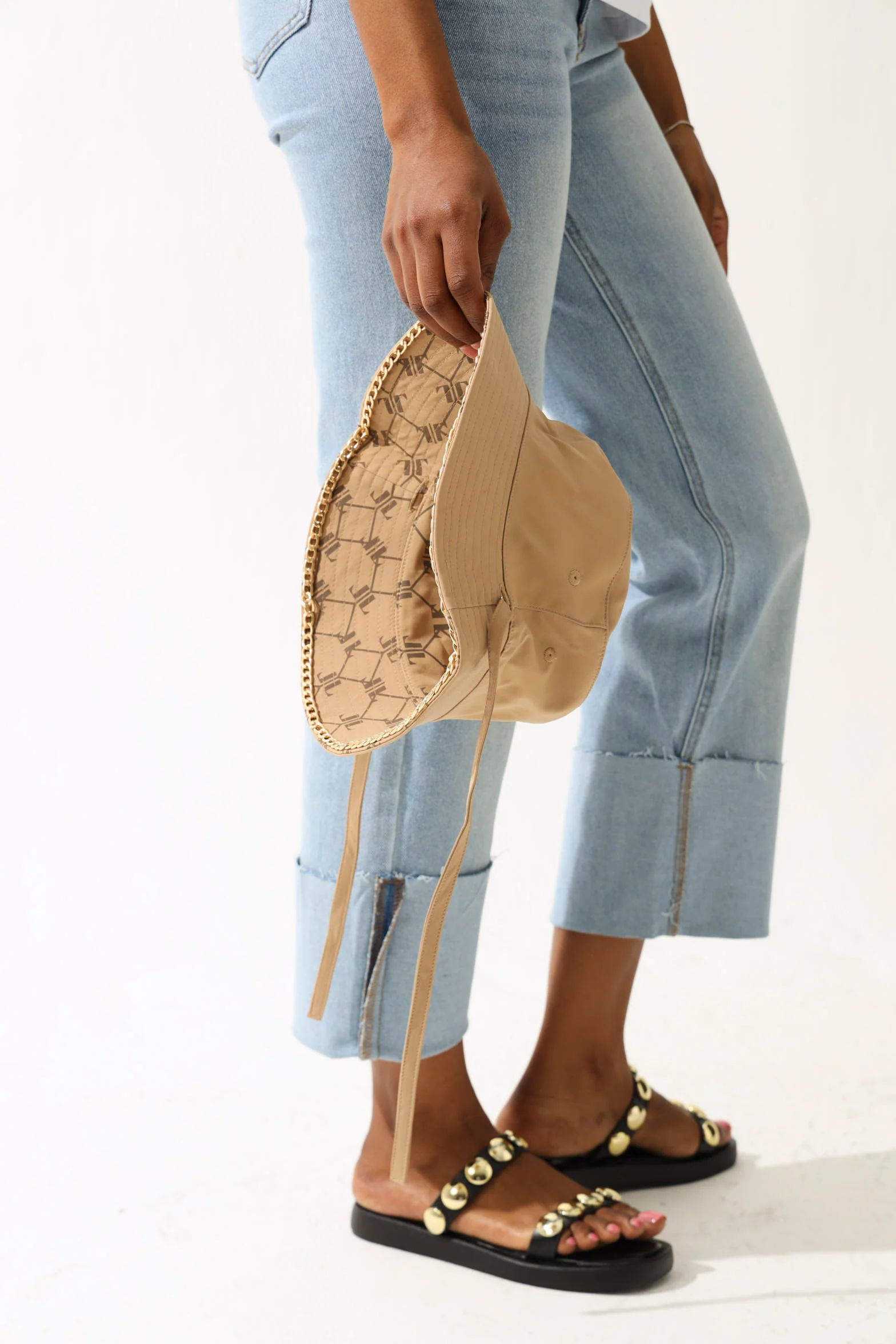 Updated Monogram Chain Detail Bucket Hat - Beige - Image 3