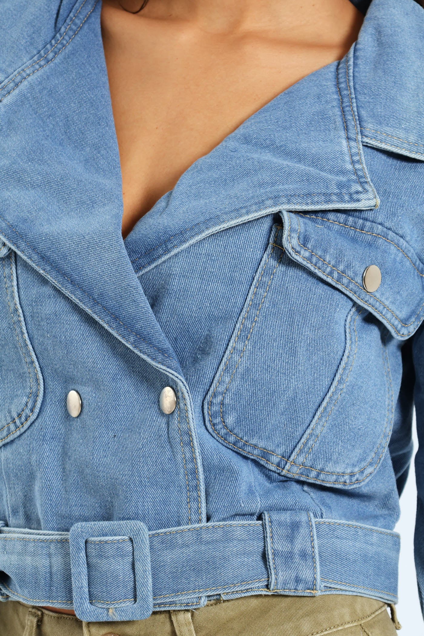 Utility Detail Denim Trench Coat - Mid Blue - Image 2
