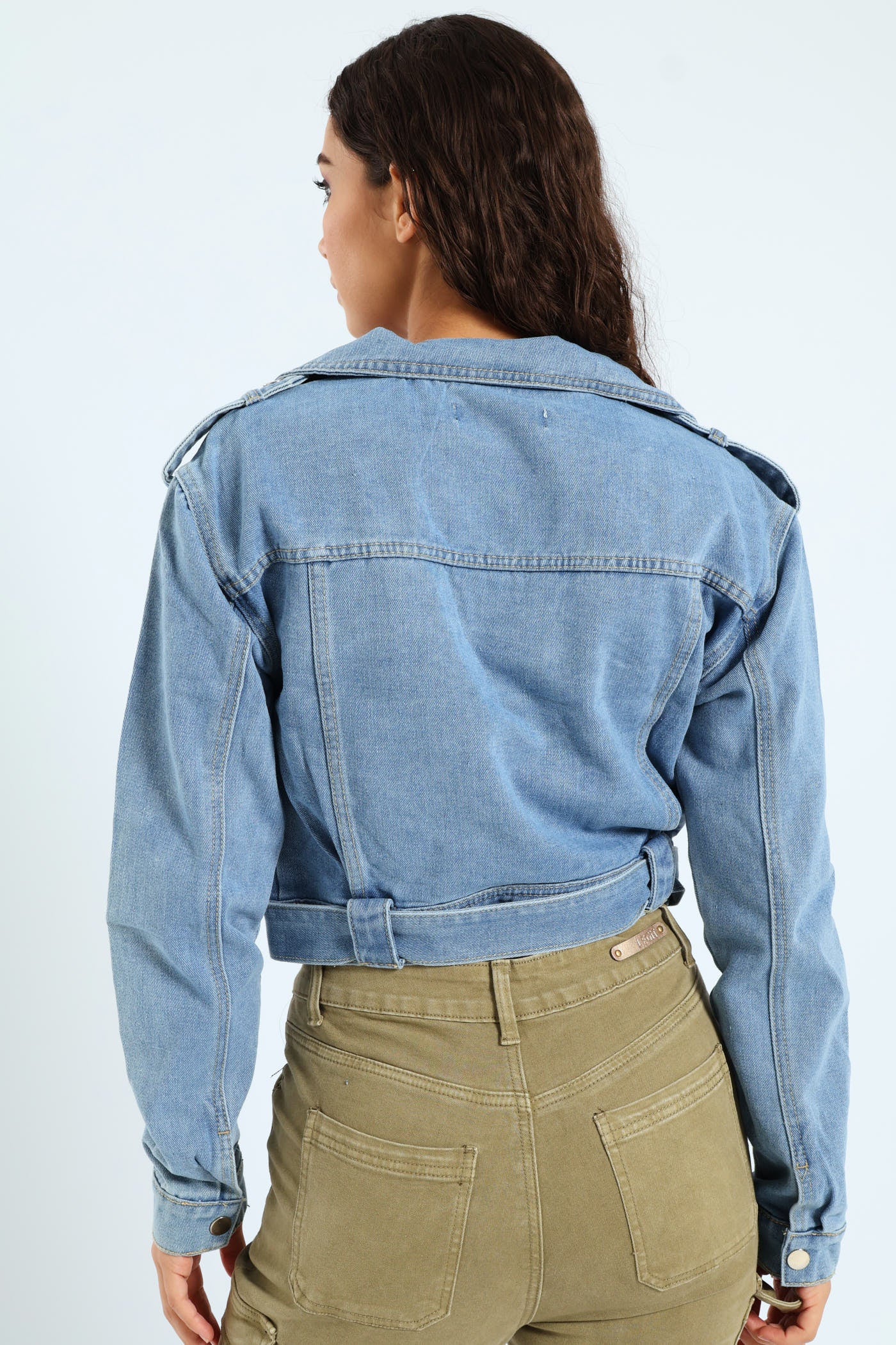 Utility Detail Denim Trench Coat - Mid Blue - Image 3