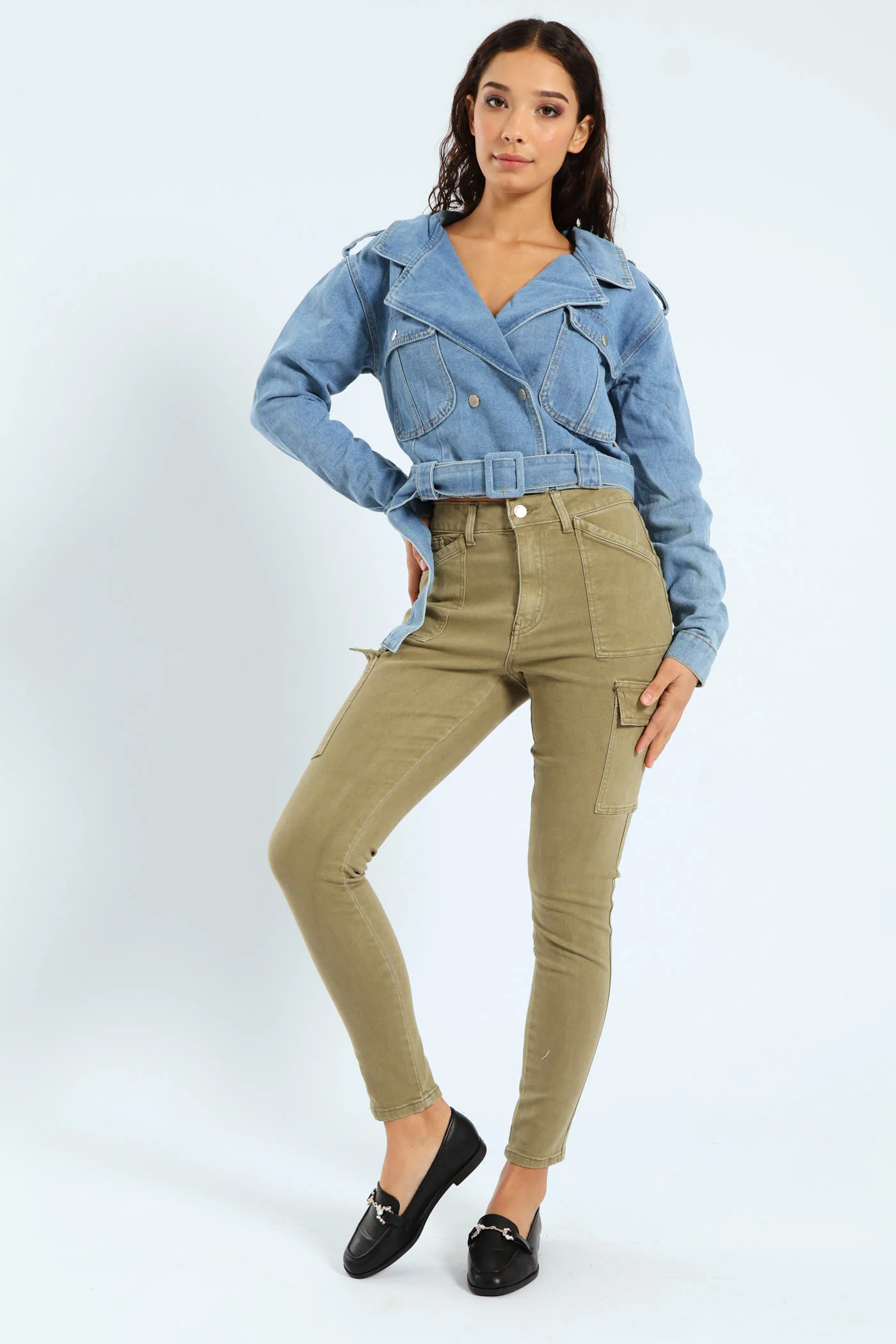 Utility Detail Denim Trench Coat - Mid Blue - Image 5