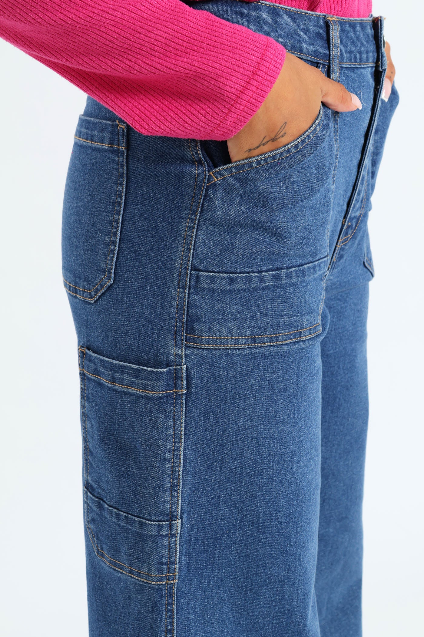 Utility Look Wide Leg Jean - Medium Wash - Image 2