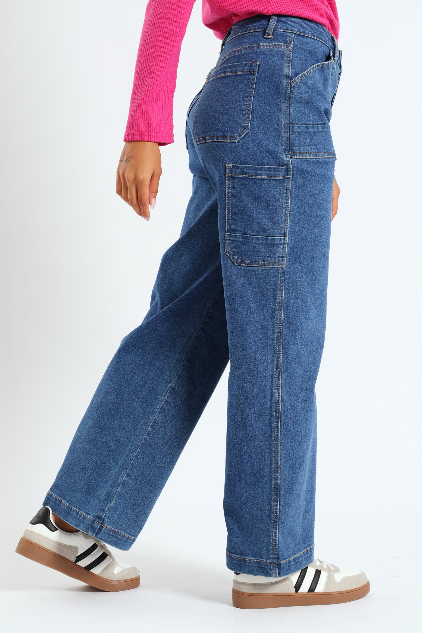 Utility Look Wide Leg Jean - Medium Wash - Image 3