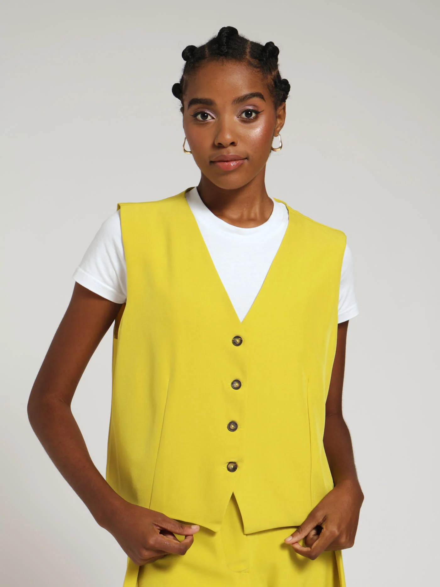 V-Neck Collarless Waistcoat - Lime