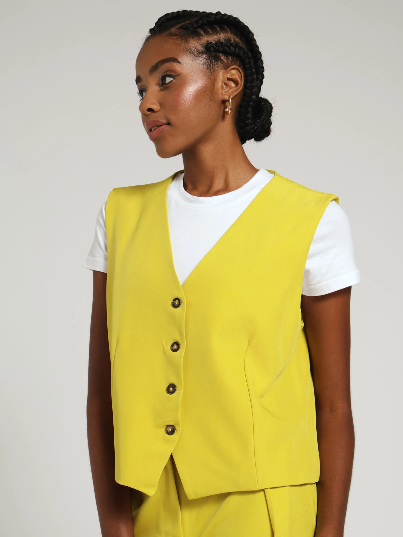 V-Neck Collarless Waistcoat - Lime - Image 2
