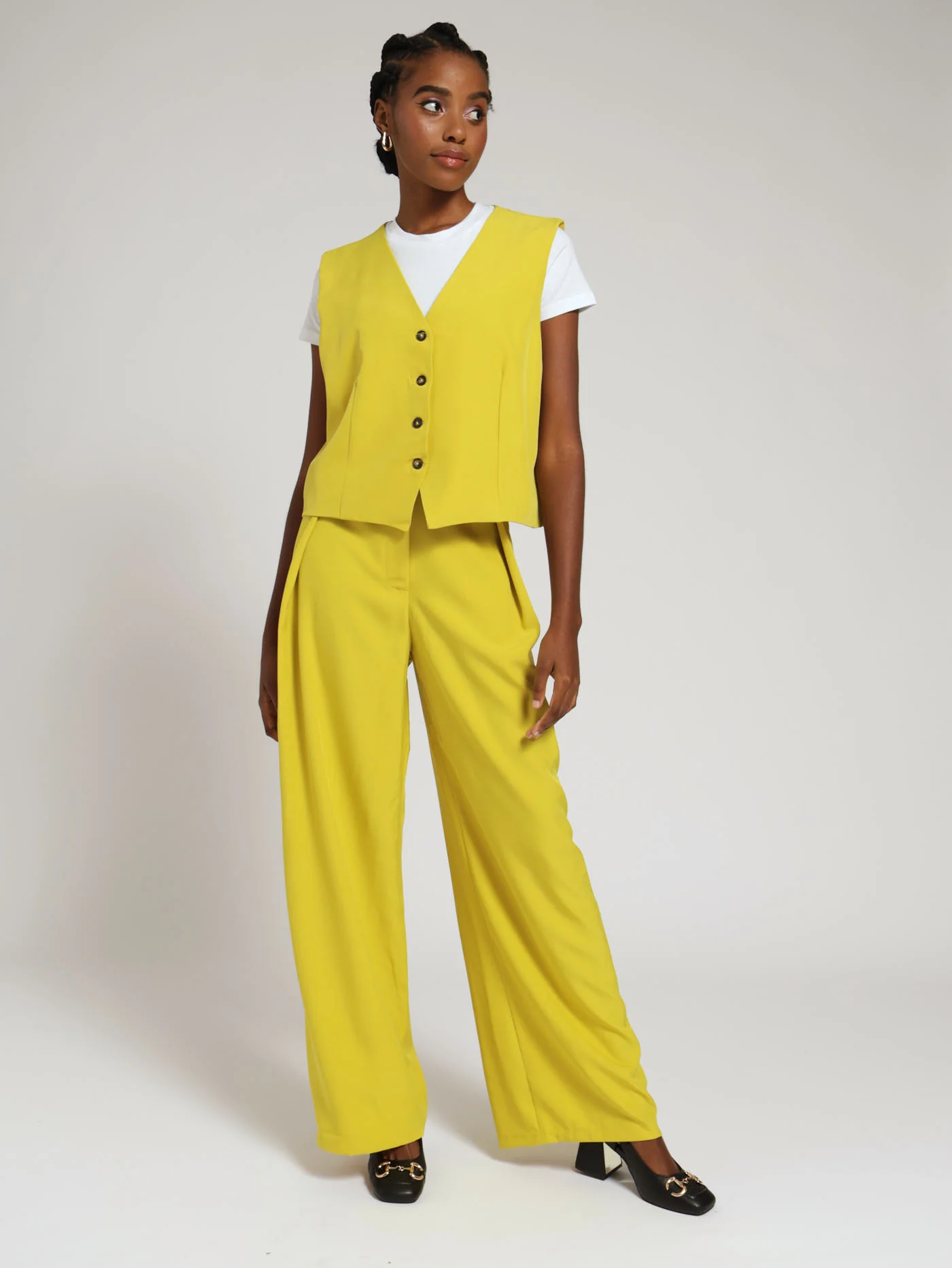 V-Neck Collarless Waistcoat - Lime - Image 5