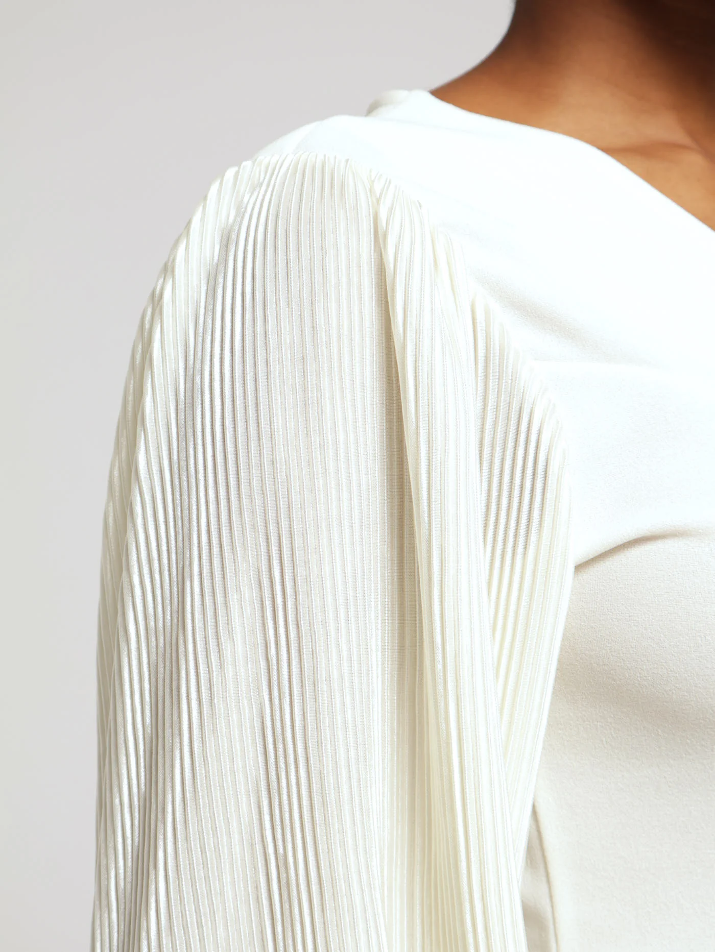 V-Neck Combo Bodre Sleeve Dress - Cream - Image 4