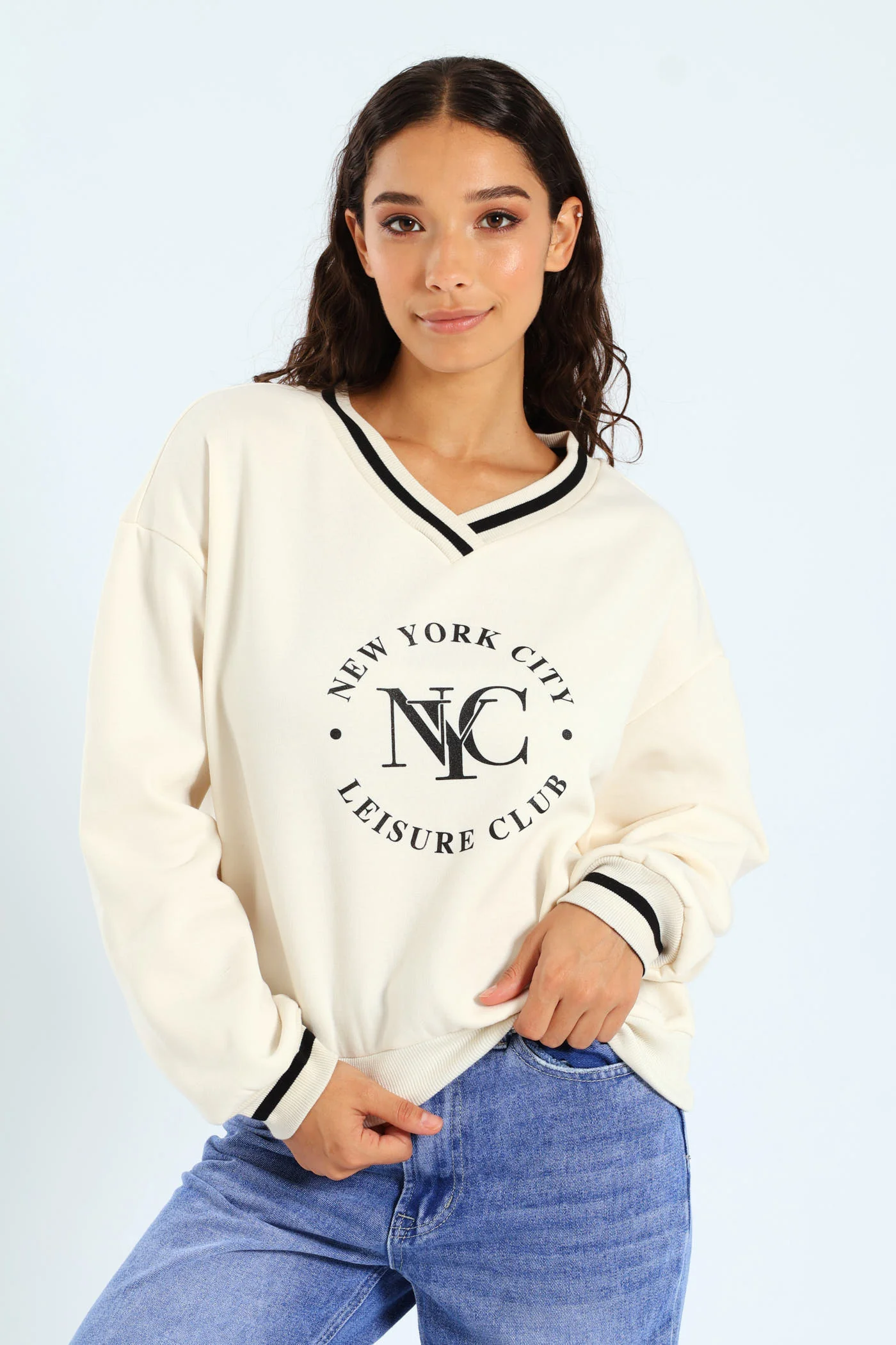 V Neck Pullover - White