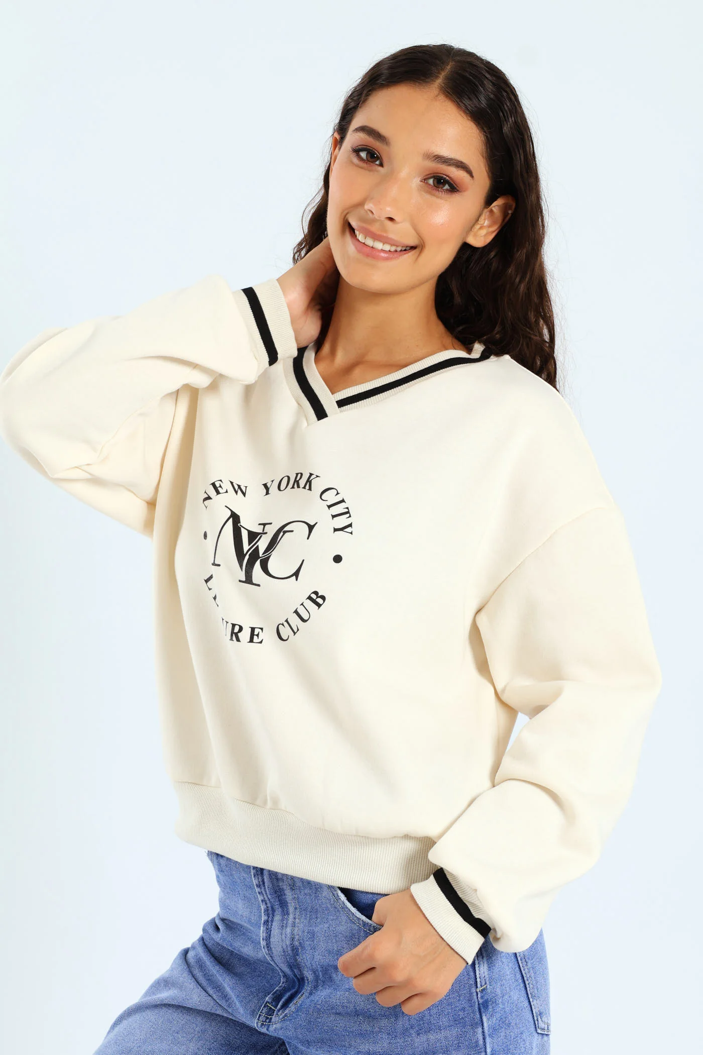 V Neck Pullover - White - Image 3