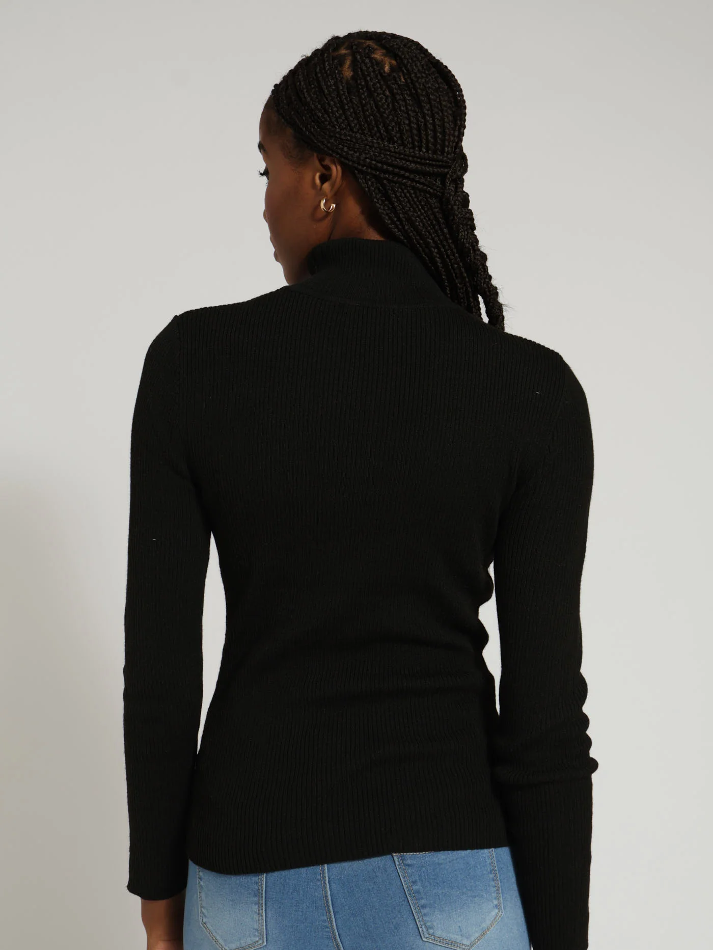 Variegated Cable Core Polo Neck Top - Black - Image 3